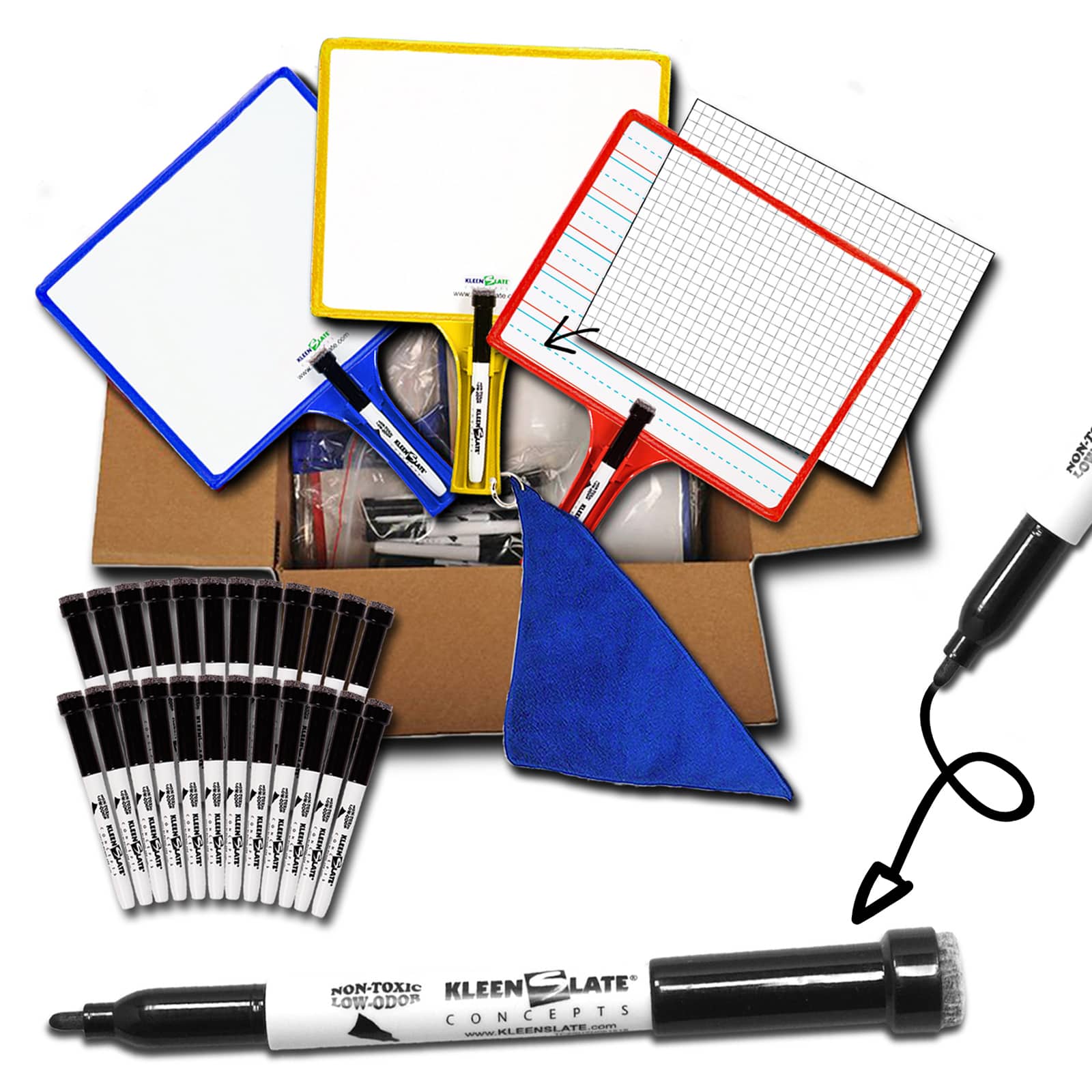 KleenSlate® Handheld Whiteboards with Clear Dry Erase Sleeves & Markers, 24 Sets