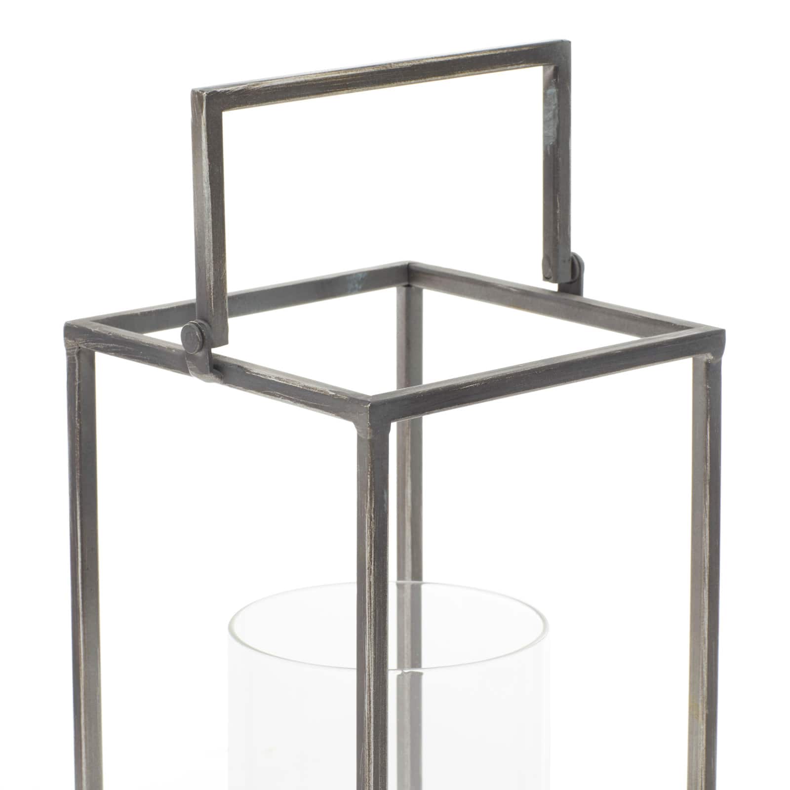 Black Iron Modern Candle Holder Lantern, 16" x 6" x 6"