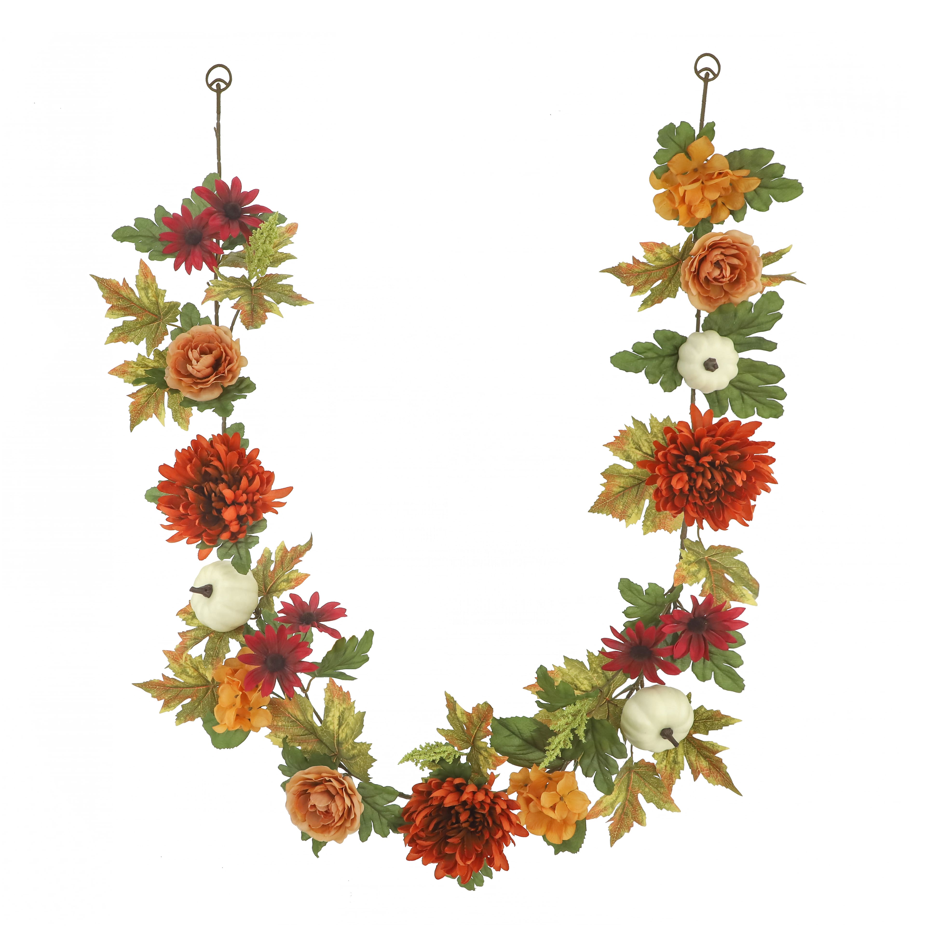 6ft. Orange &#x26; Yellow Mum, Hydrangea &#x26; Pumpkin Garland by Ashland&#xAE;
