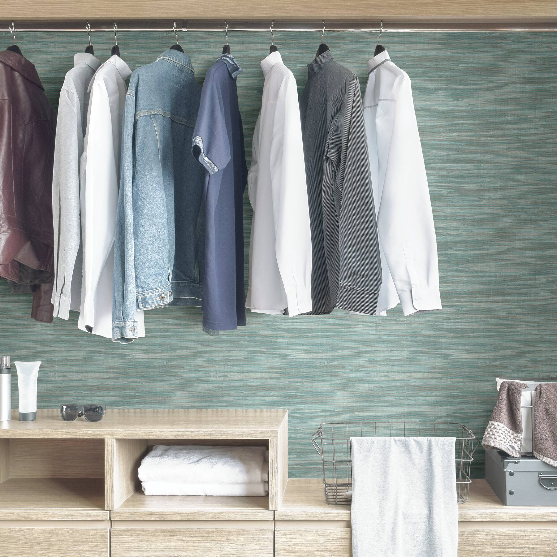 NuWallpaper Teal Tibetan Grasscloth Peel & Stick Wallpaper