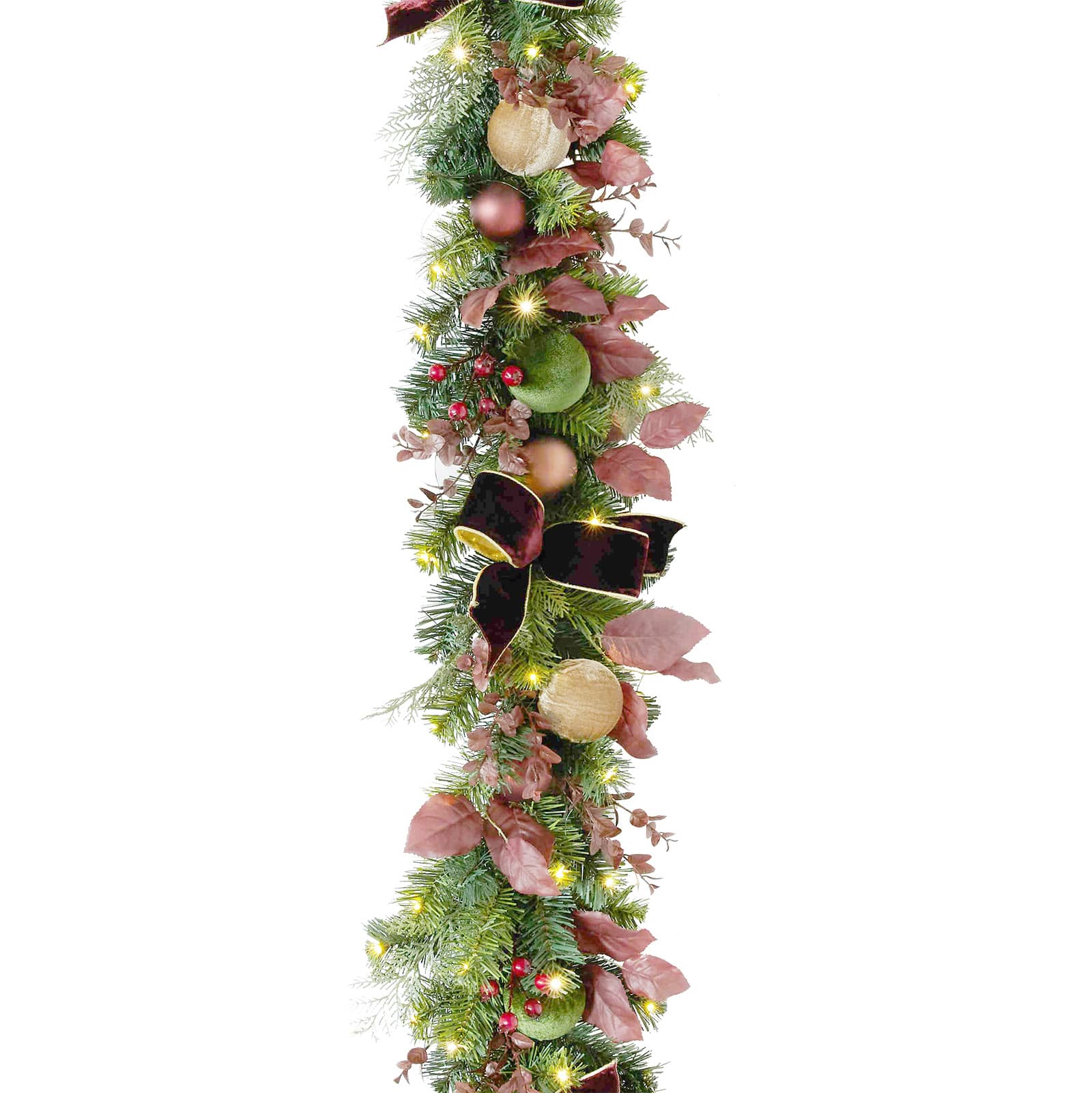 6ft. Pre-Lit Gilded Burgundy Bow & Pine Garland by Ashland®