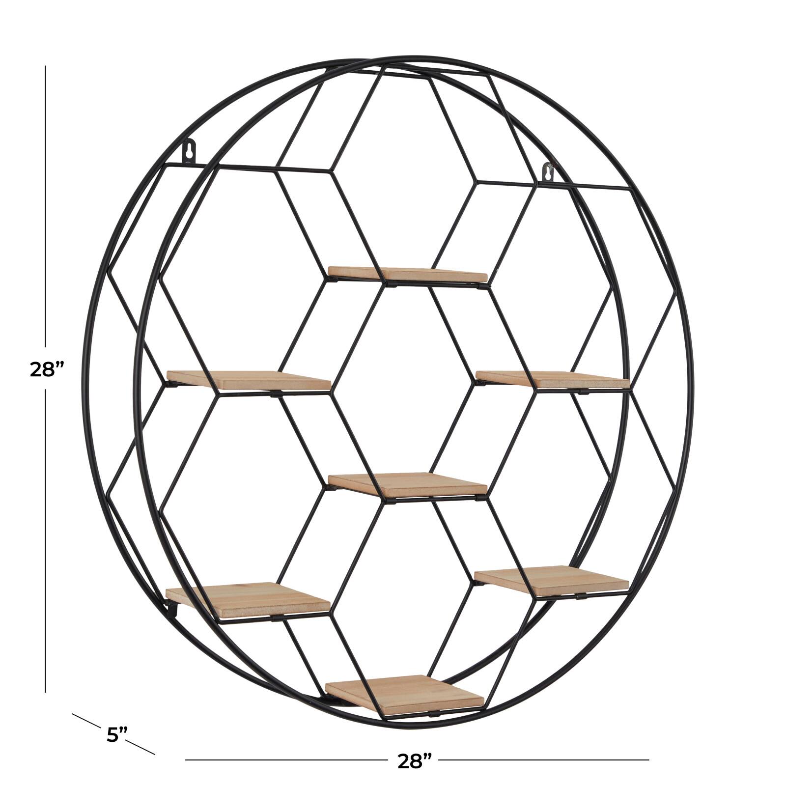 Black Metal Round 7 Shelves Wall Shelf 28&#x22; x 5&#x22; x 28&#x22;