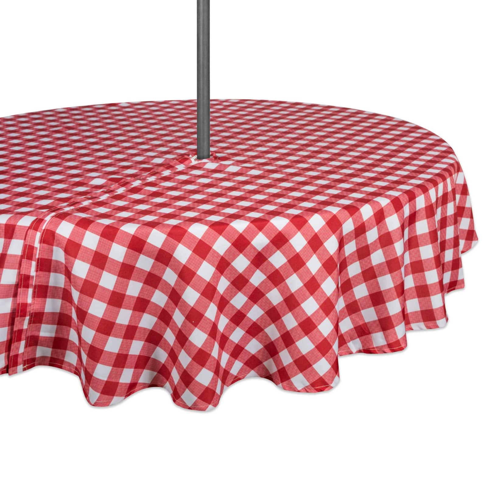 DII® 60" Round Red Check Outdoor Tablecloth With Zipper
