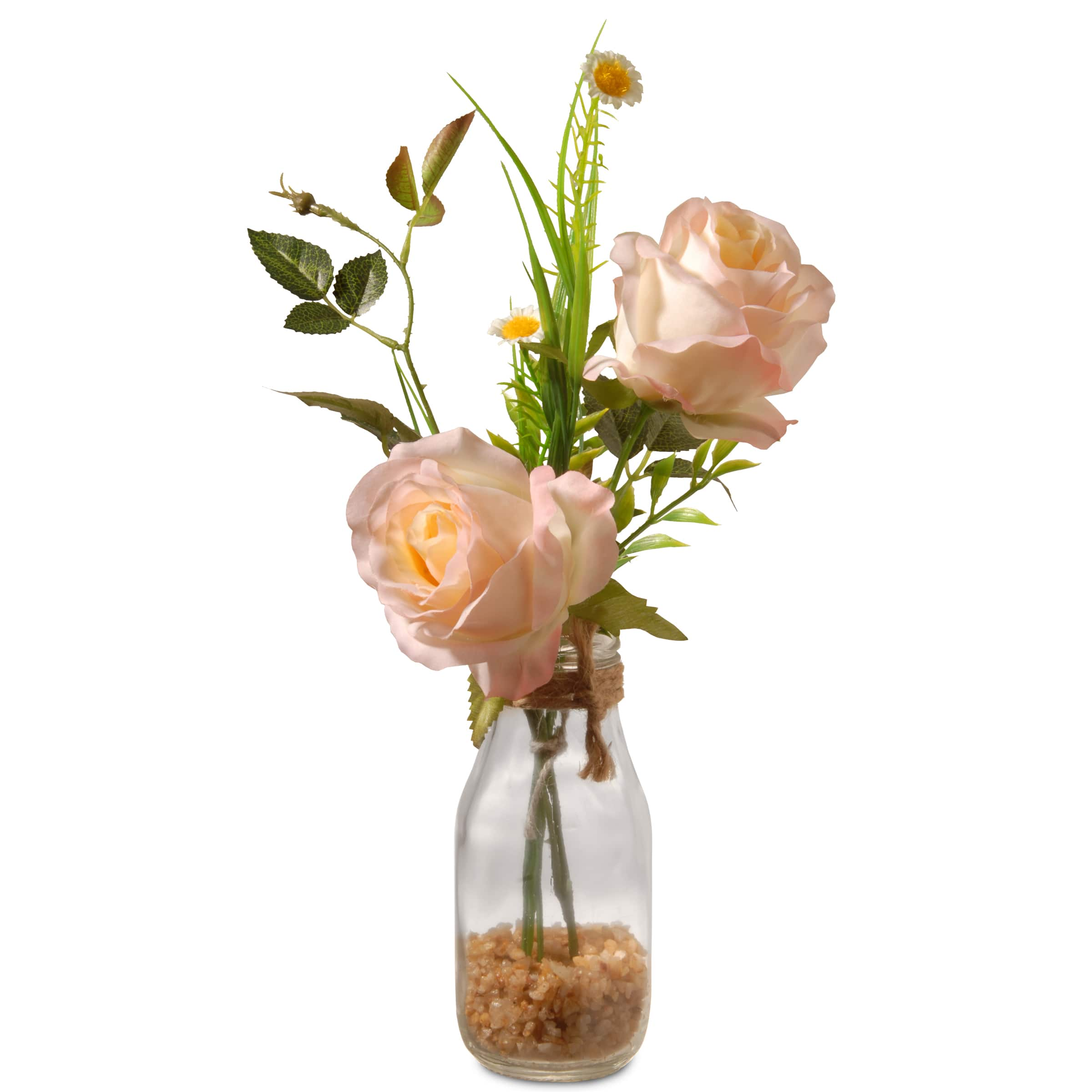 13&#x22; Peach Rose Flowers in Glass Bottle