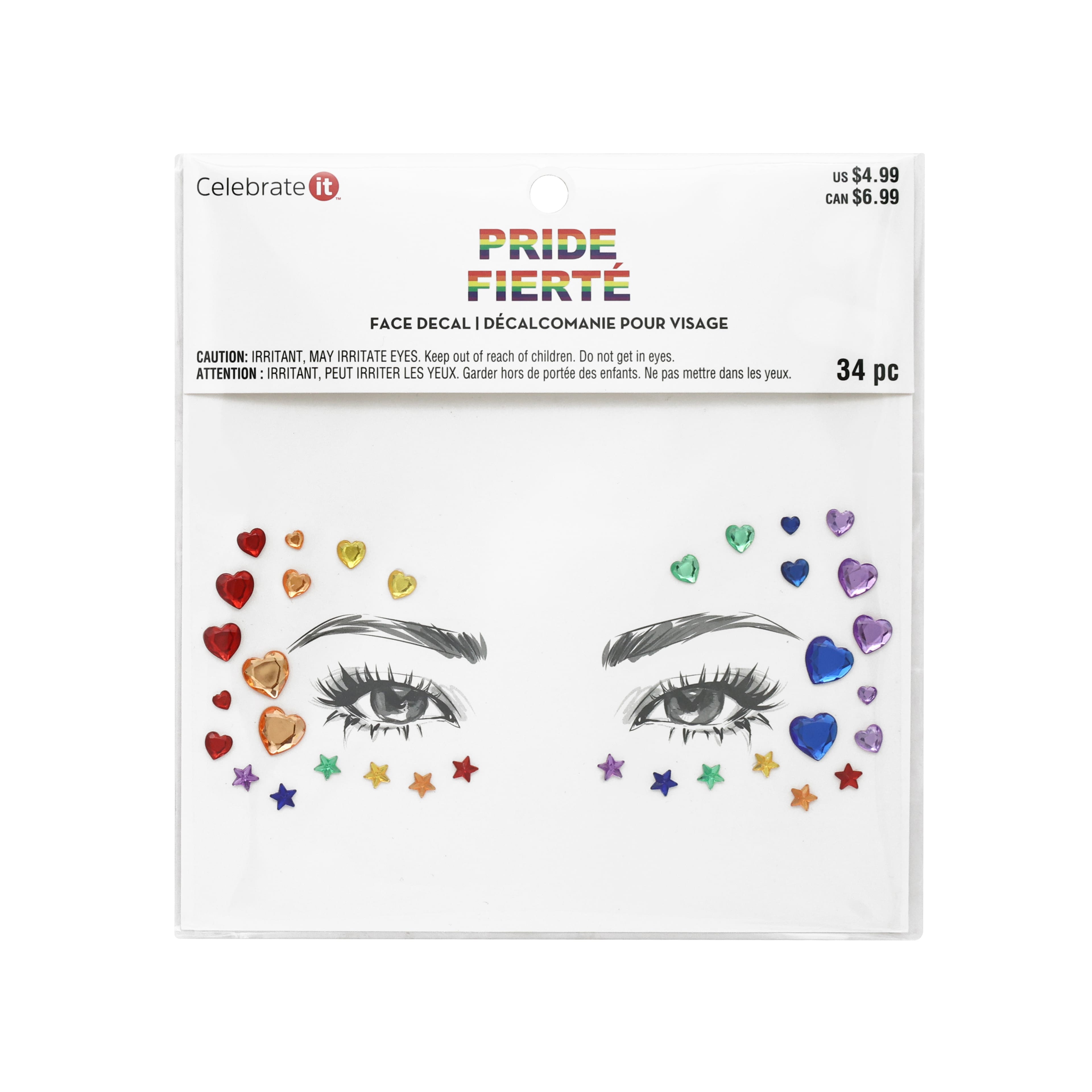 Pride Heart & Star Gems Face Decal by Celebrate It™
