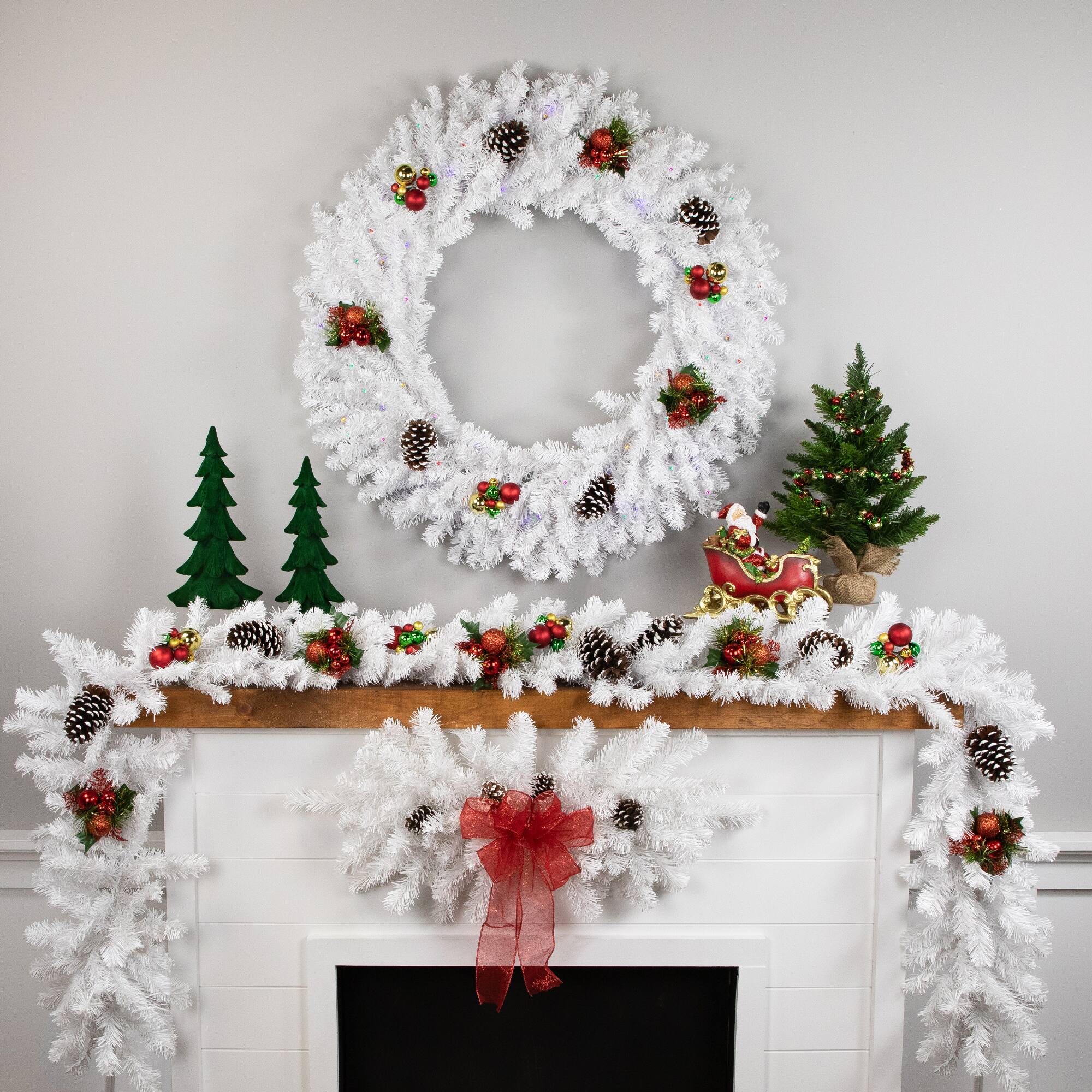 3ft. Pre-Lit White Pine Christmas Wreath, Multicolor LED Lights