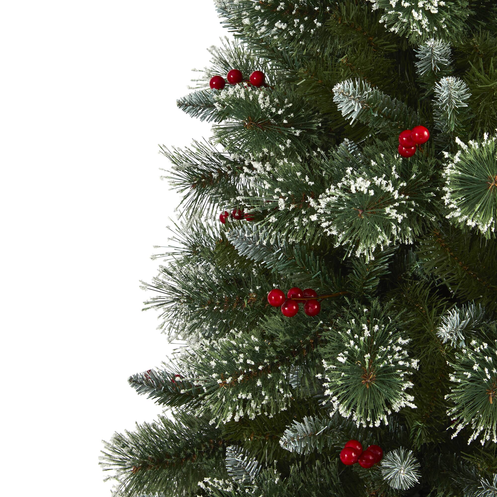 6ft. Pre-Lit Frosted Swiss Pine & Berries Artificial Christmas Tree with Clear LED Lights