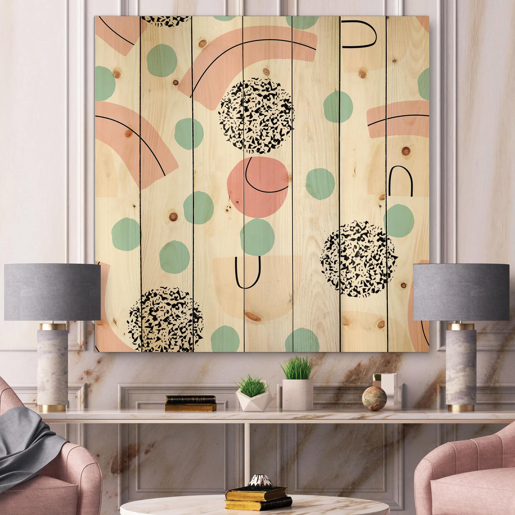 Designart - Organic and Elements In Pastel Tones - Modern Print on Natural Pine Wood