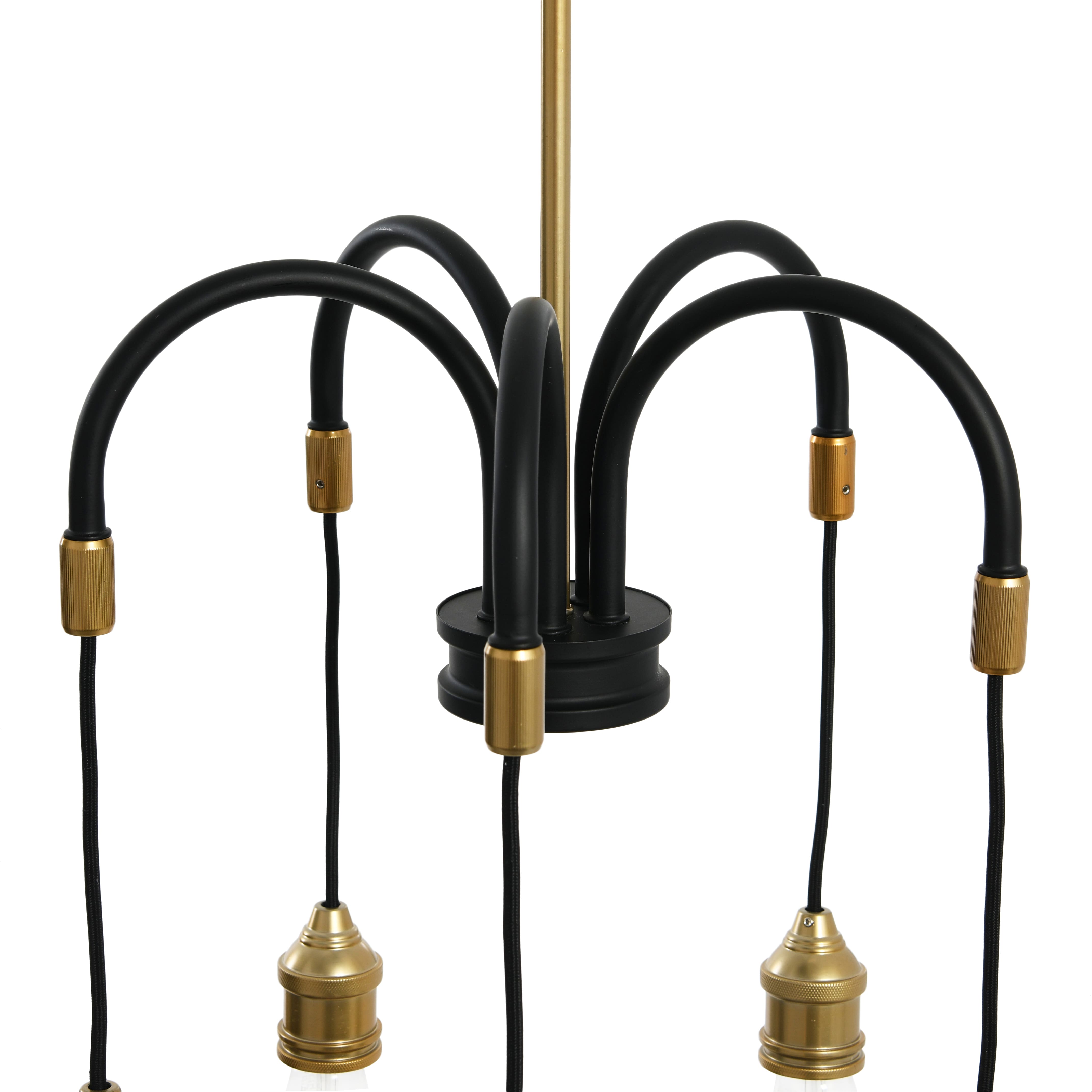 Robert Stevenson Lighting Harper 19&#x22; Black and Brass 5-Light Exposed Bulb 2-Tone Metal Chandelier