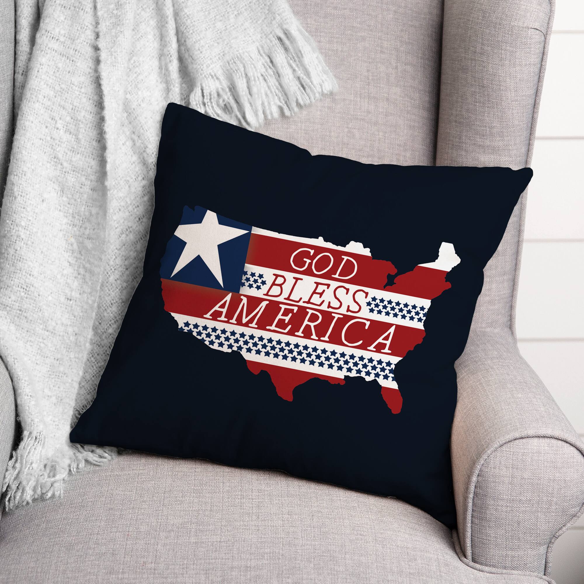 God Bless America Map Outline Throw Pillow