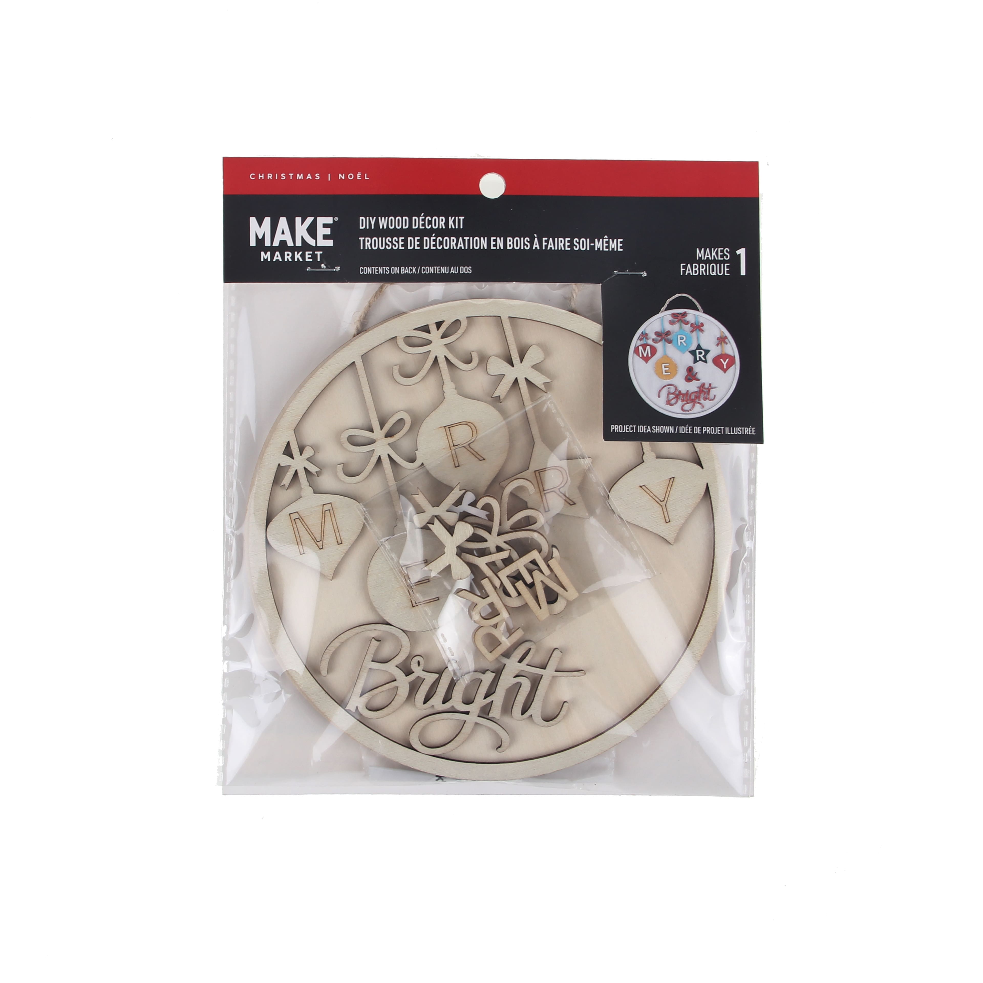 6&#x22; Merry &#x26; Bright Plaque DIY Wood D&#xE9;cor Kit by Make Market&#xAE;