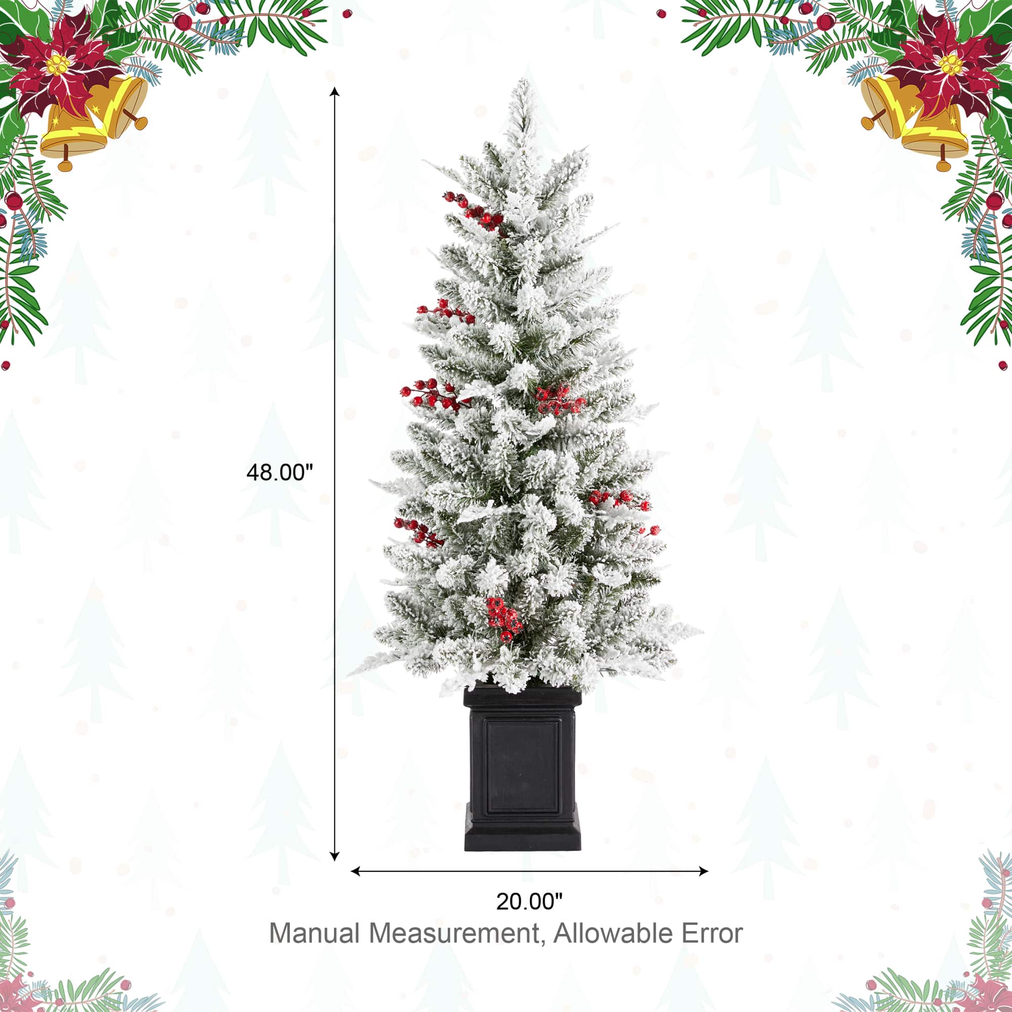 Glitzhome&#xAE; 4ft Pre-Lit Flocked Artificial Christmas Porch Tree, Multi-color LED Lights