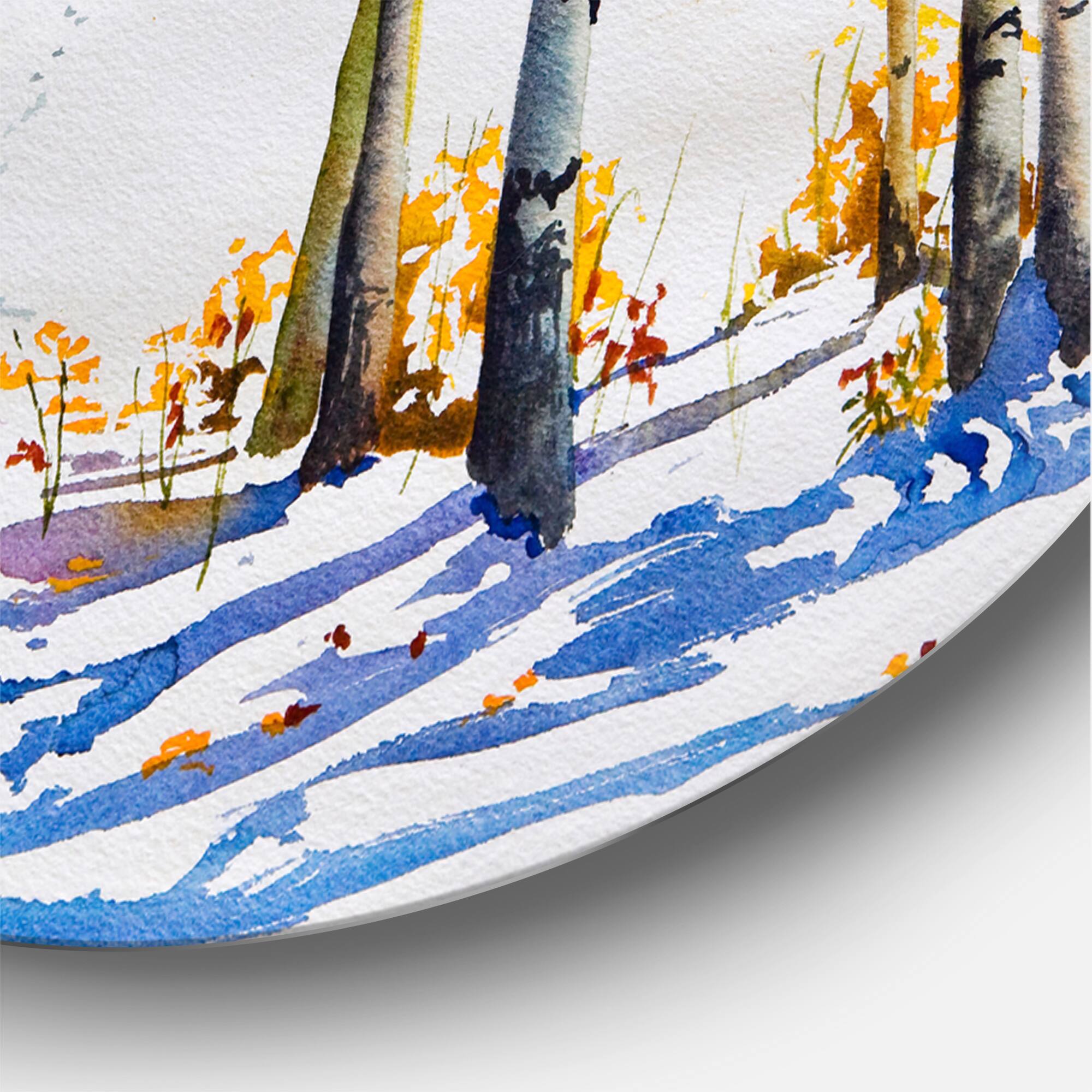 Designart - Cattle In The Early Snow In The Forest - Farmhouse Metal Circle Wall Art