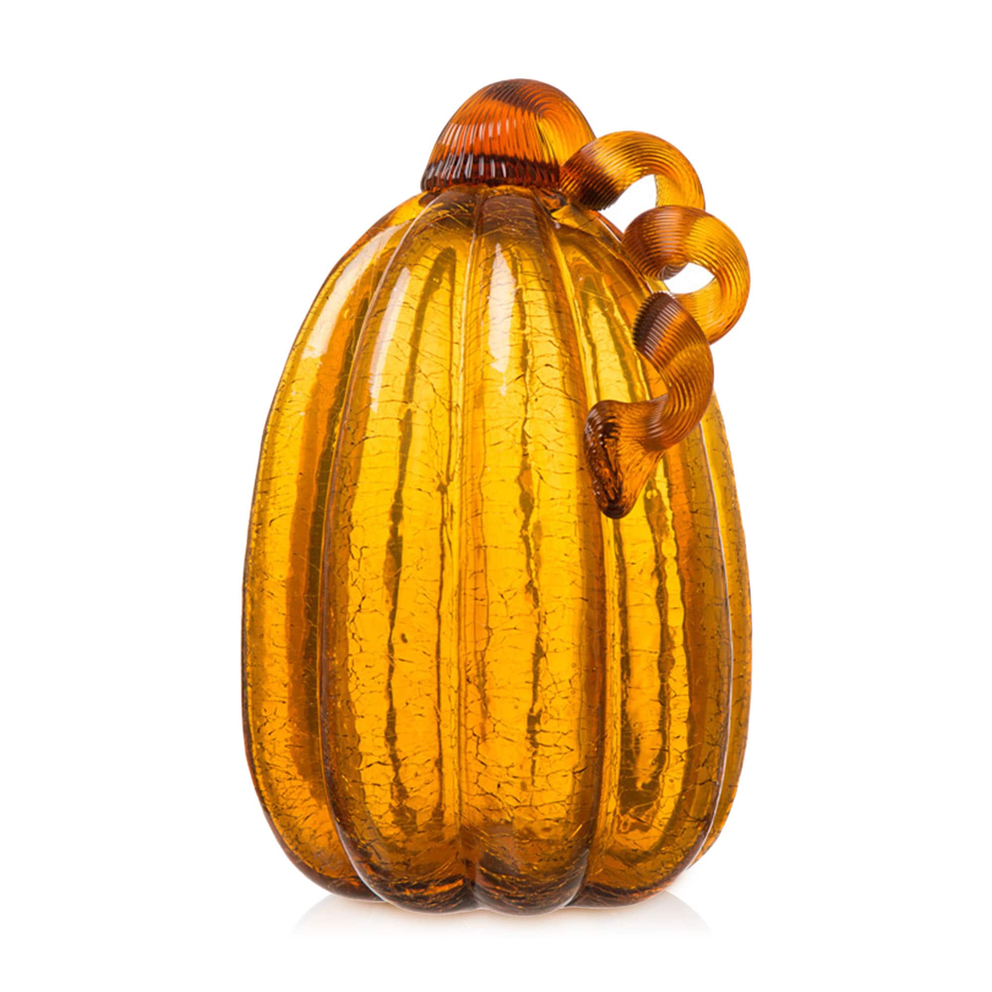 Glitzhome&#xAE; Tall Crackle Glass Pumpkin, Amber