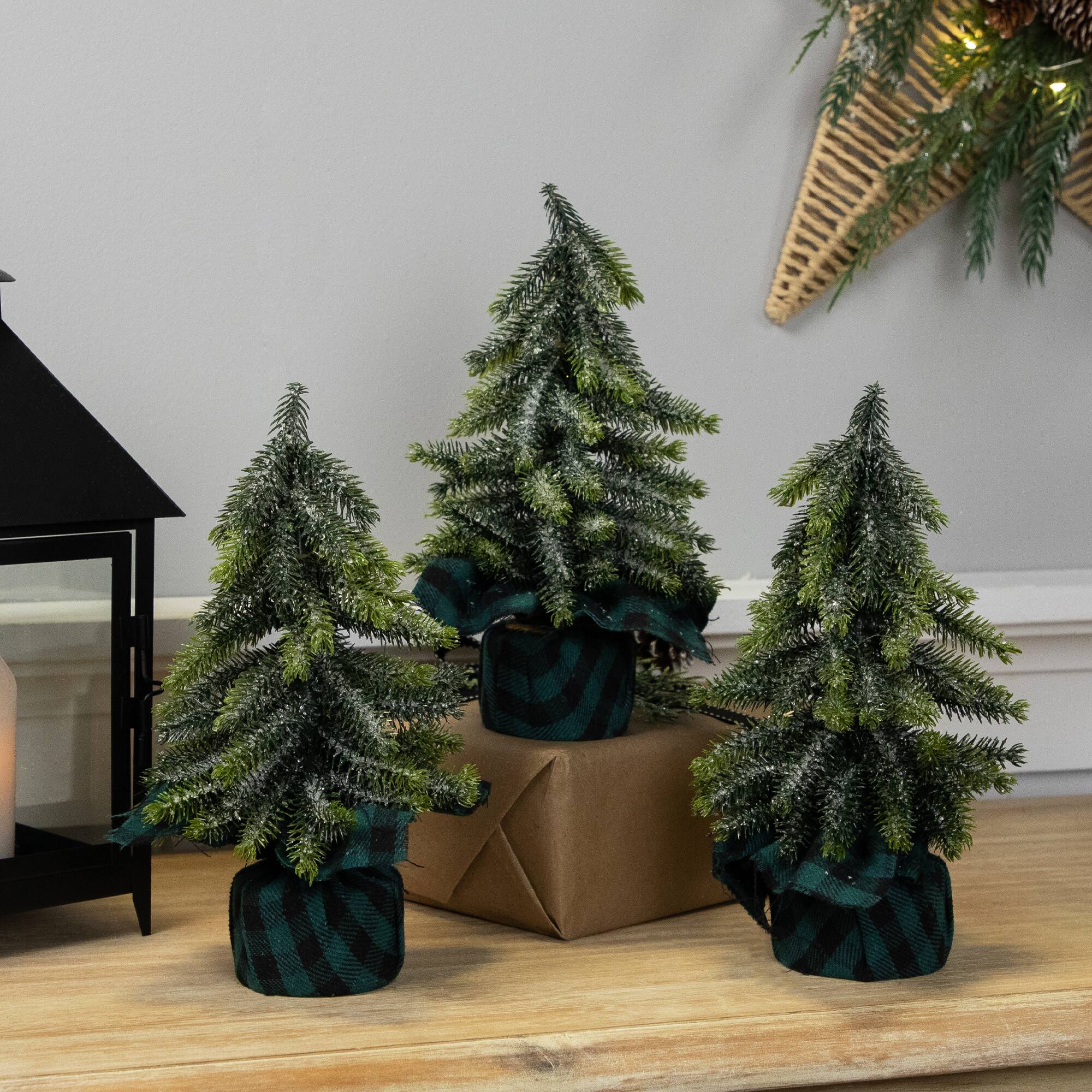 9" Unlit Iced Downswept Pine Artificial Christmas Tree Set