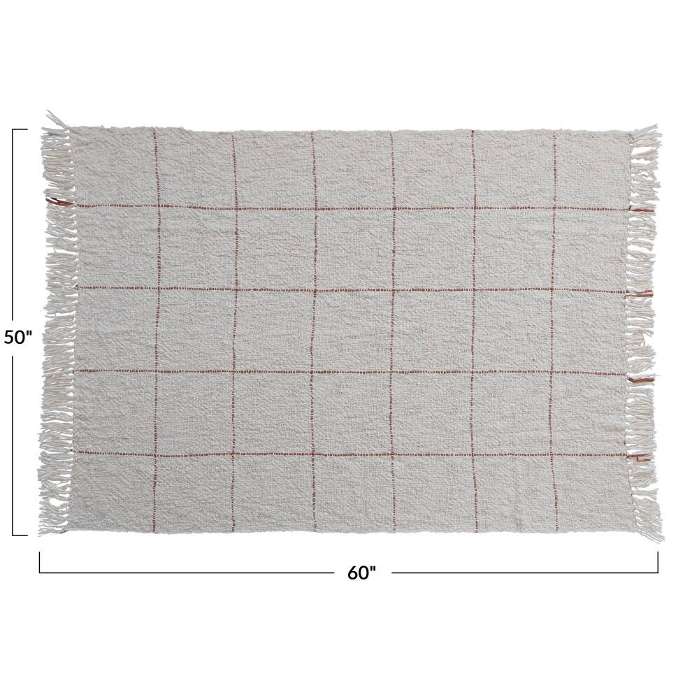 Hello Honey® Natural & Brown Grid Pattern Throw Blanket with Fringe