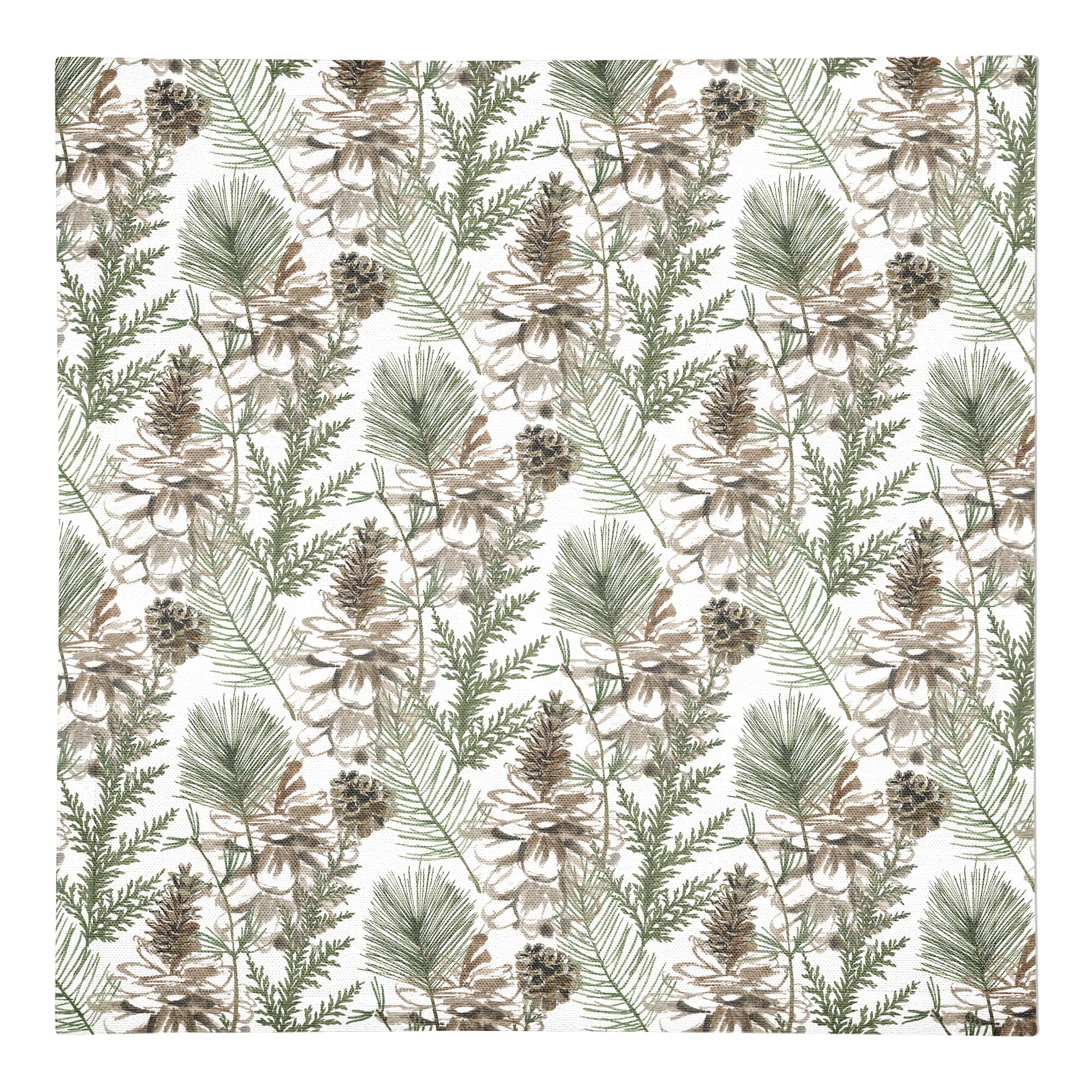 Pine Cones & Greenery on White Cotton Twill Napkin