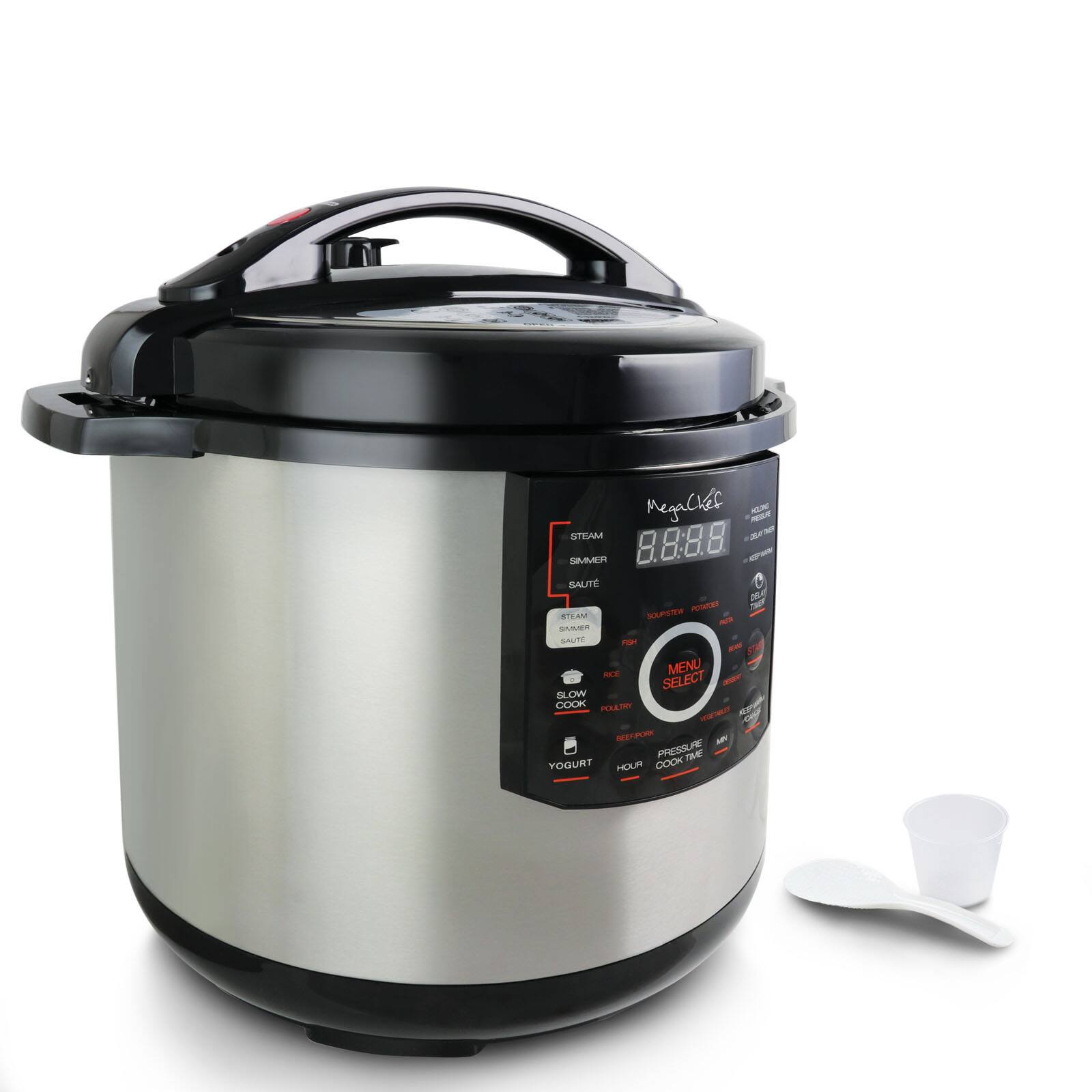Megachef 12qt. Steel Digital Pressure Cooker With 15 Presets &#x26; Glass Lid