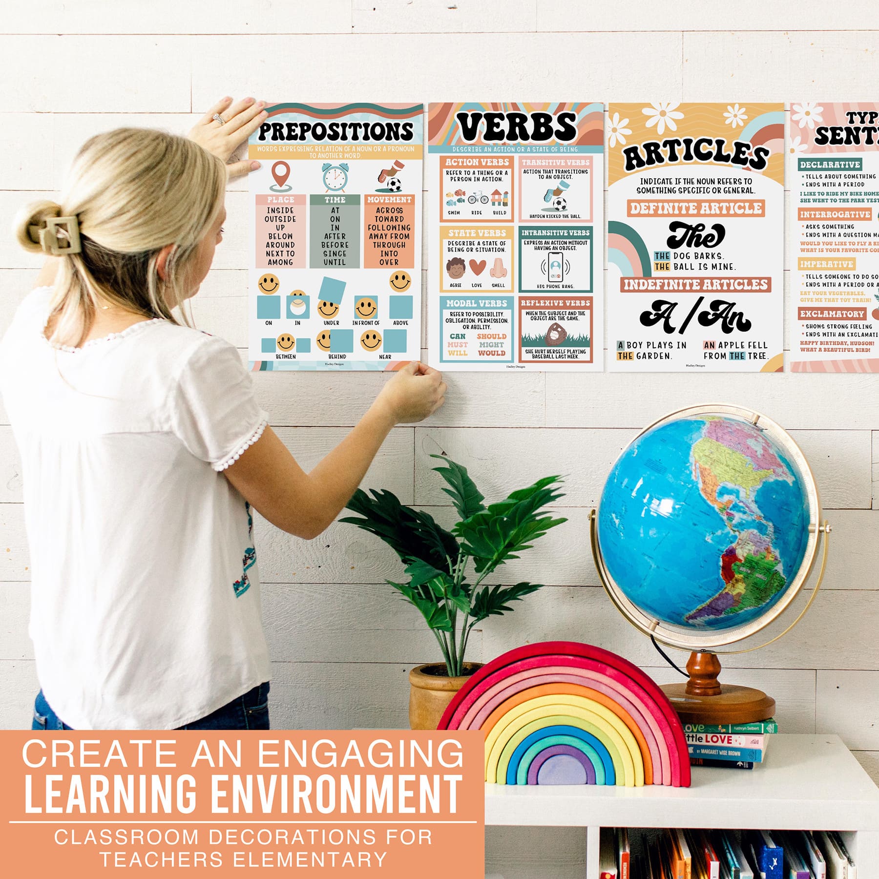 Hadley Designs 11" x 17" Retro Parts of Speech Language Arts and Grammar Laminated Posters Set