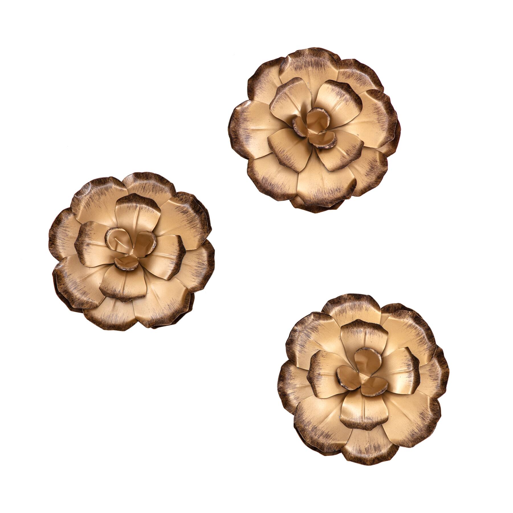 Habitat Decor Zinnias Bronze Flower Metal Wall Art Set