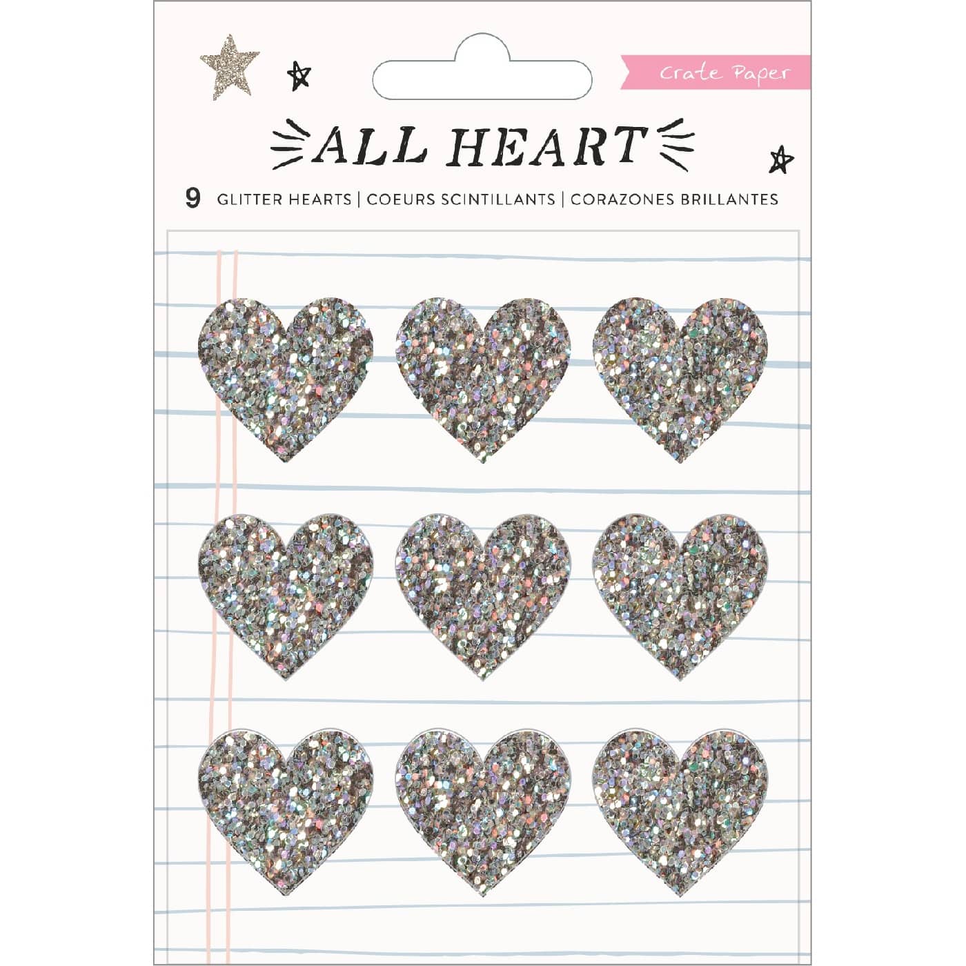 All Heart Acrylic Stickers 9/Pkg-Hearts W/Holographic Glitter