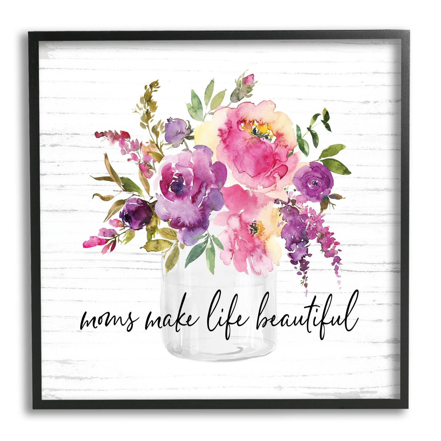 Stupell Industries Mom's Make Life Beautiful Watercolor Flower Bouquet Framed Giclee Art