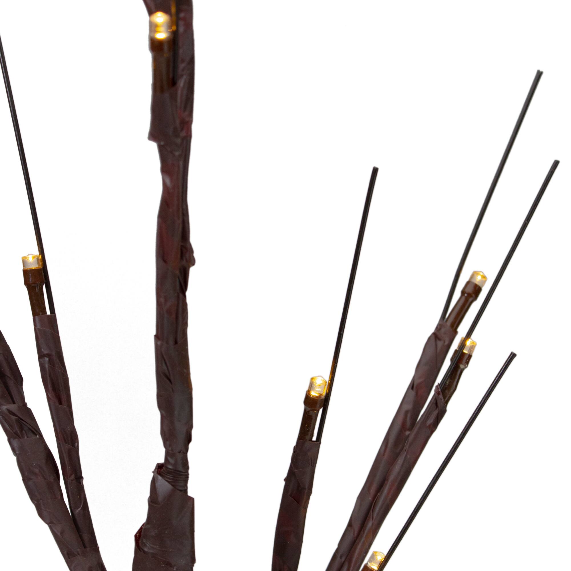 24" Pre-Lit Brown Birch Twig Artificial Tree, Warm White LED Lights
