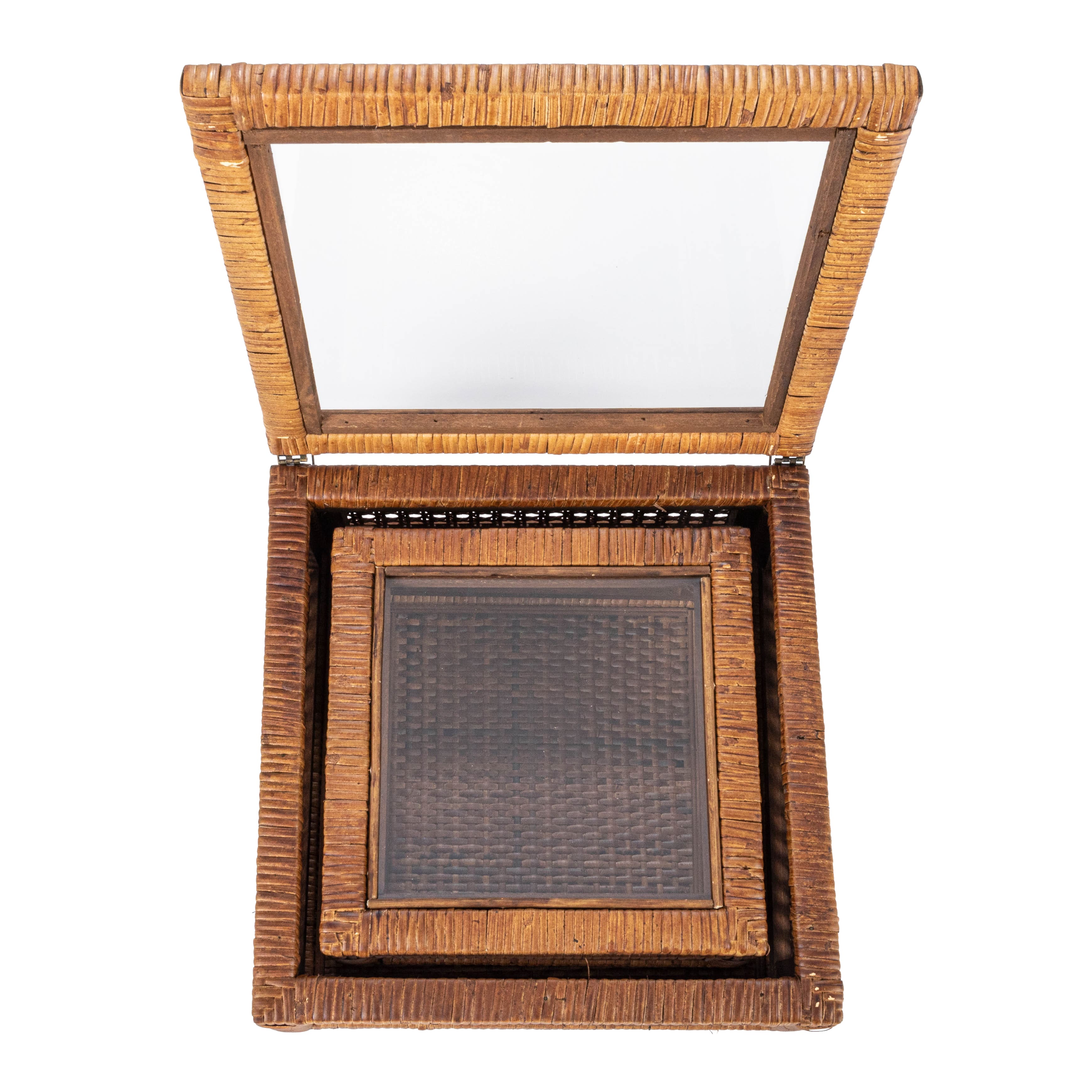 Hello Honey&#xAE; Dark Brown Modern Decorative Square Woven Rattan &#x26; Wood Display Box Set with Glass Top