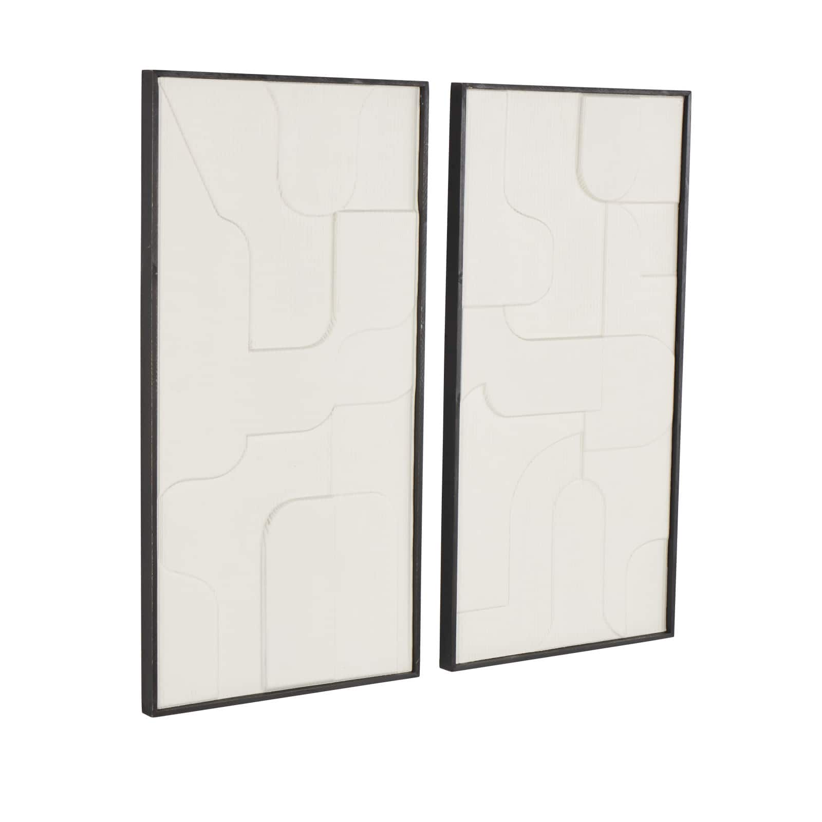32" x 17" White Wood Geometric Home Wall Décor Set with Black Frame