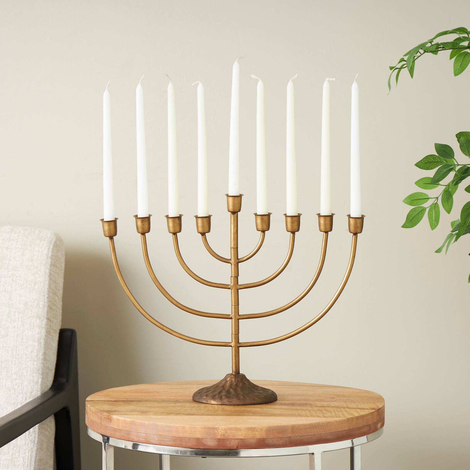 17" Bronze Metal Layered Arch Candelabra with Textured Base
