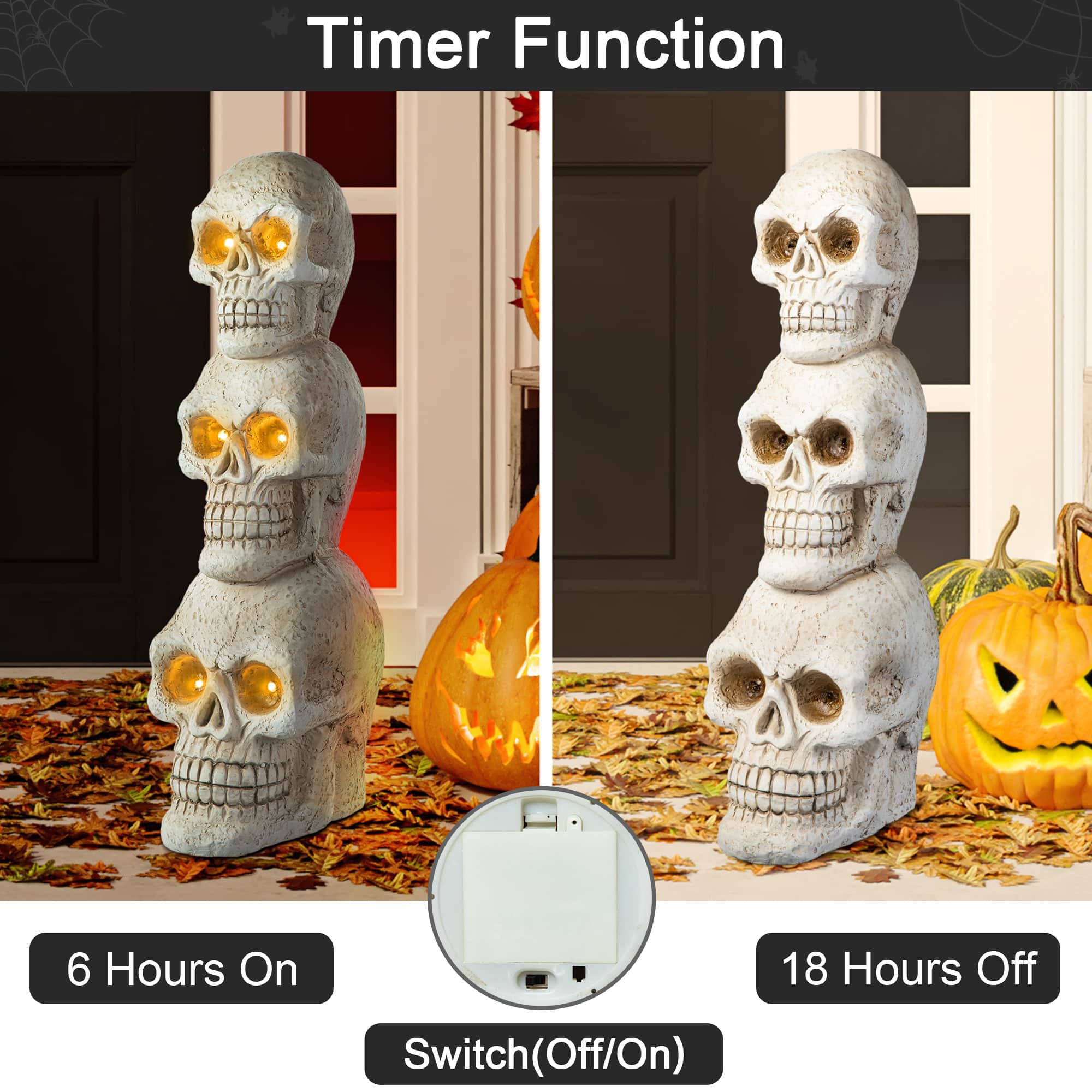 Glitzhome&#xAE; 25.5&#x22; Lighted Halloween Skull Porch D&#xE9;cor with Timer