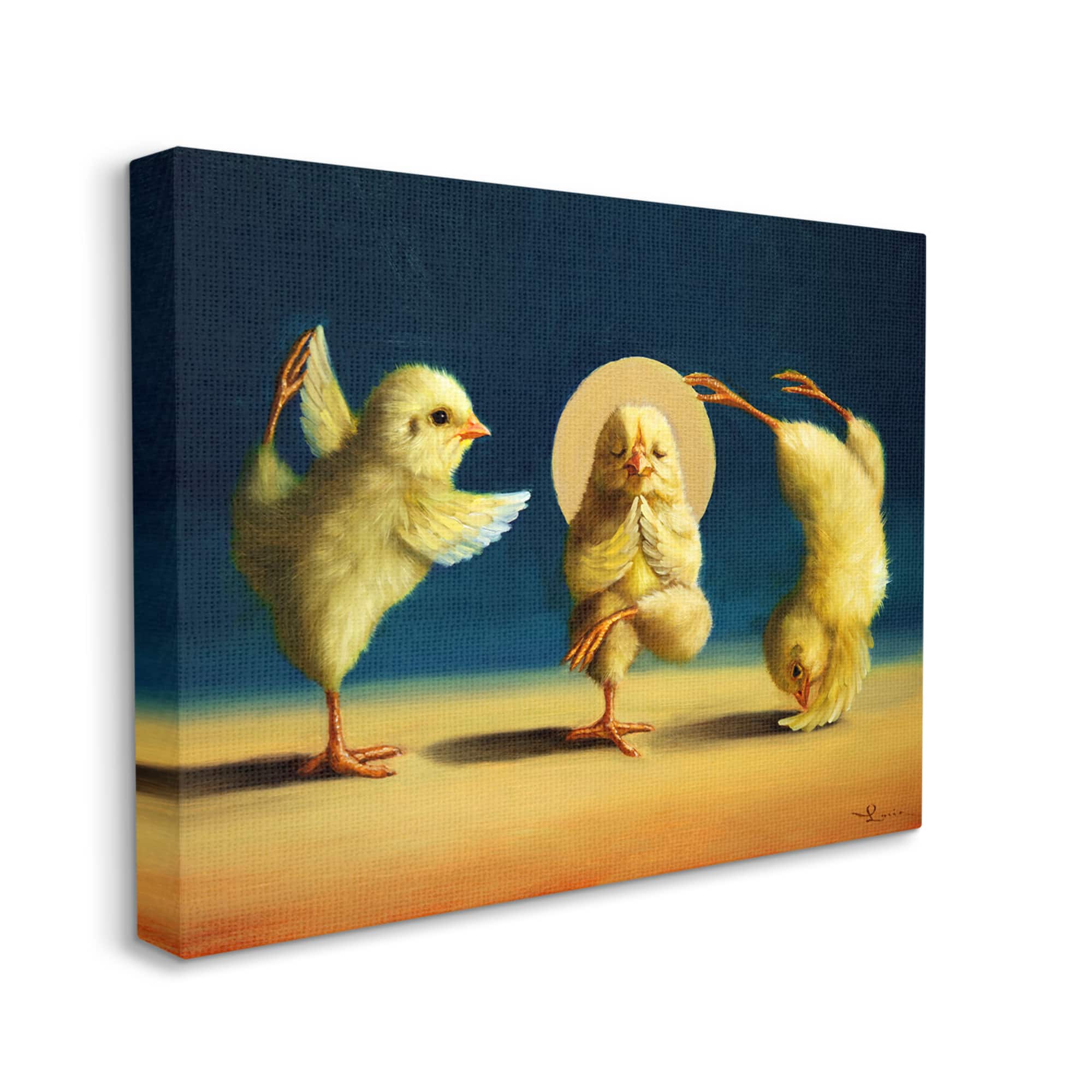 Stupell Industries Three Yellow Chicks Sunset Yoga Stretch Canvas Wall Art