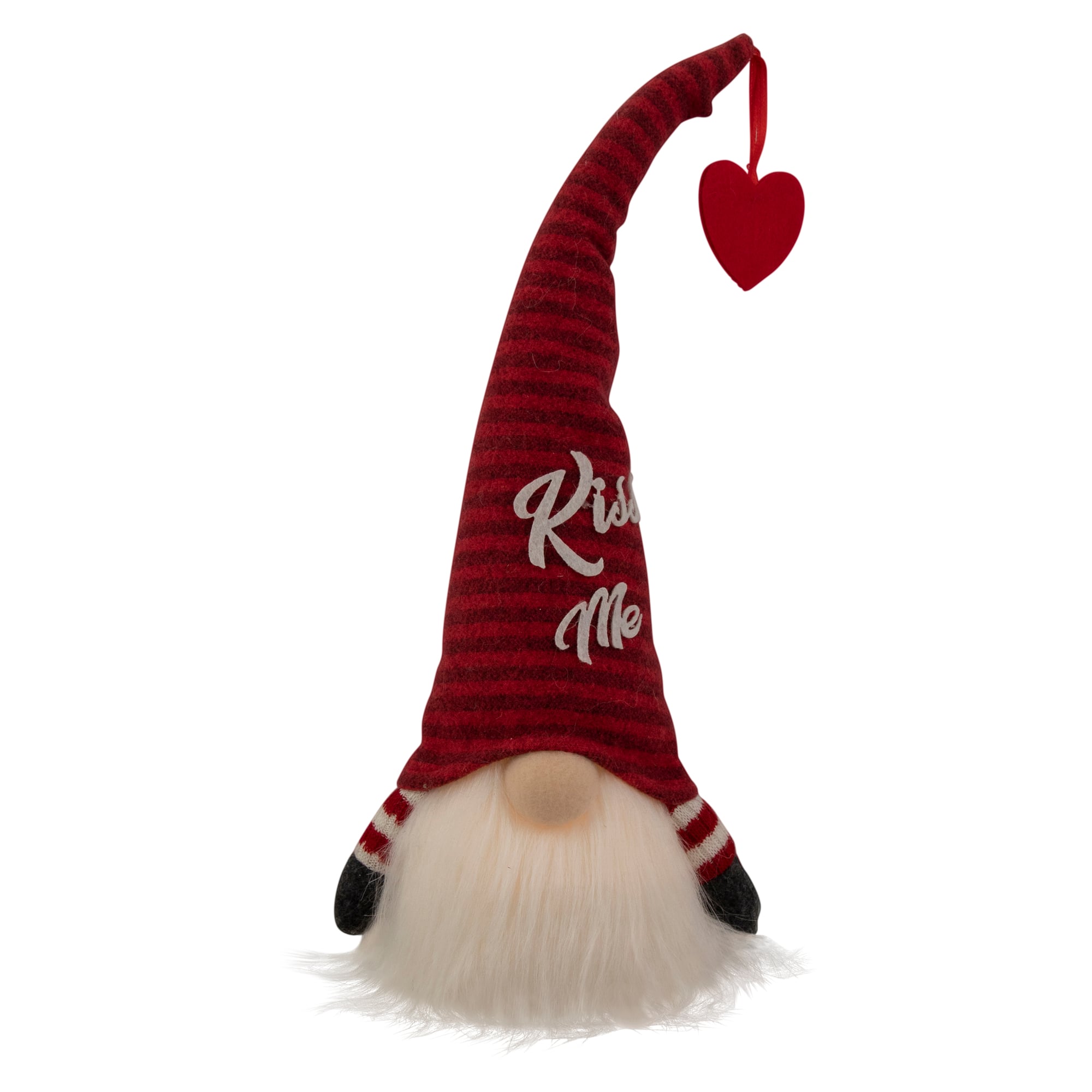 14&#x22; Lighted Red Striped &#x27;Kiss Me&#x27; Valentine&#x27;s Day Gnome