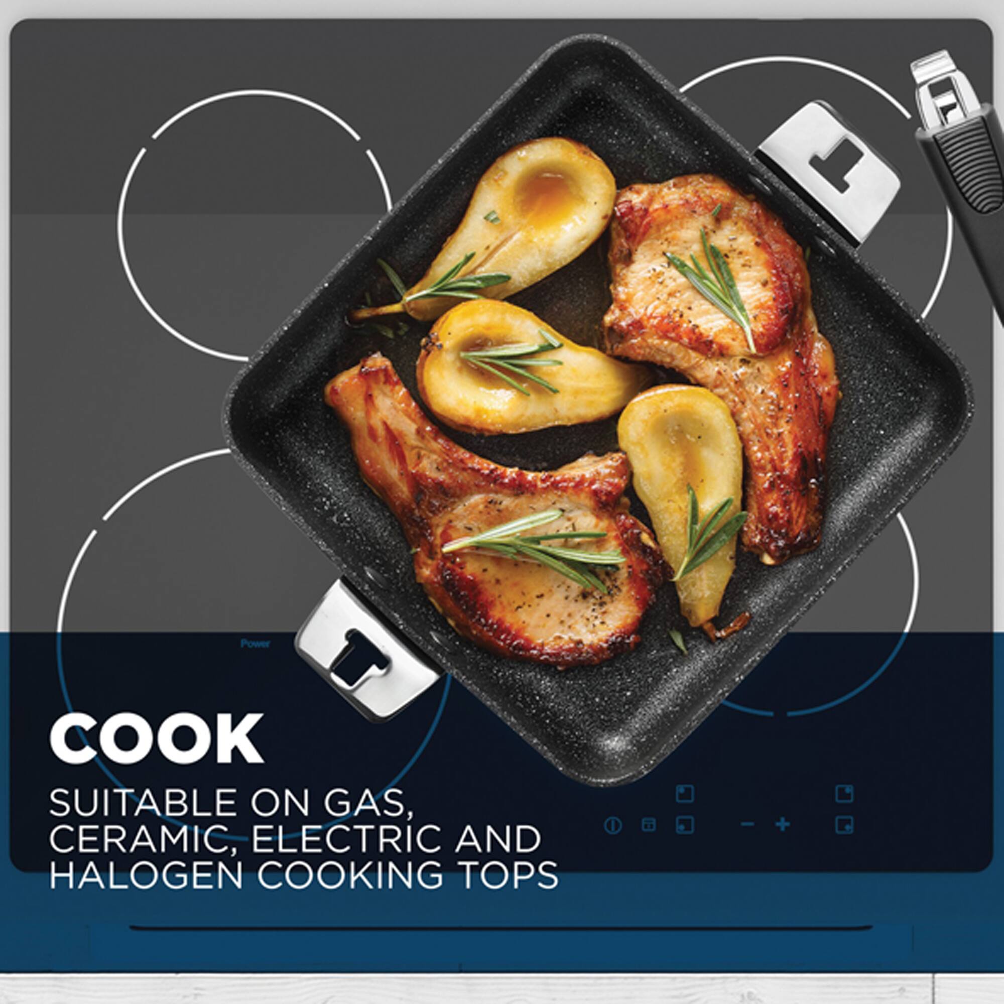 The Rock&#xAE; by Starfrit&#xAE; 9&#x22; Fry Pan &#x26; Square Dish with T-Lock Detachable Handle