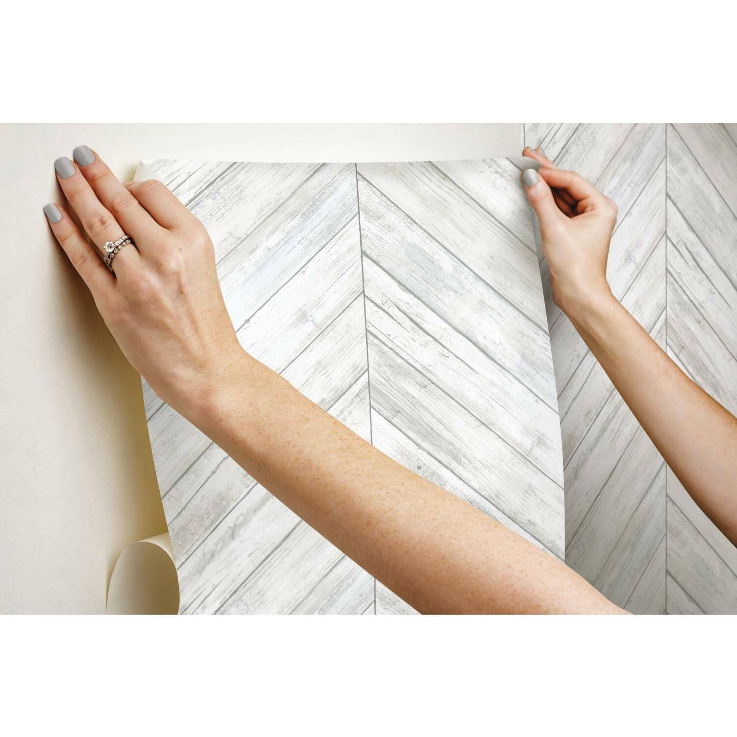 RoomMates Herringbone Wood Boards Peel & Stick Wallpaper