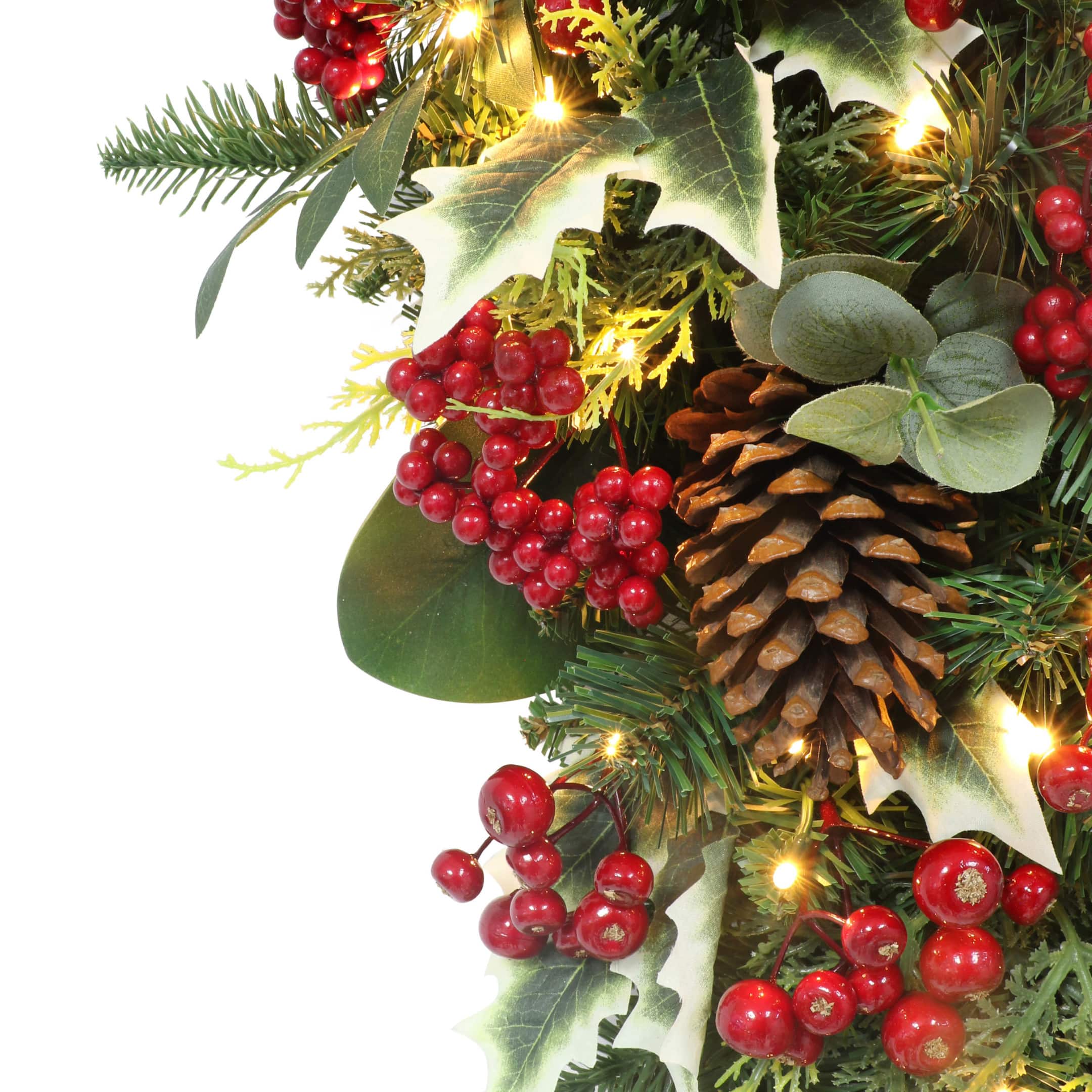 28&#x22; Battery-Operated Pre-Lit Decorated Artificial Swag with Red Bow