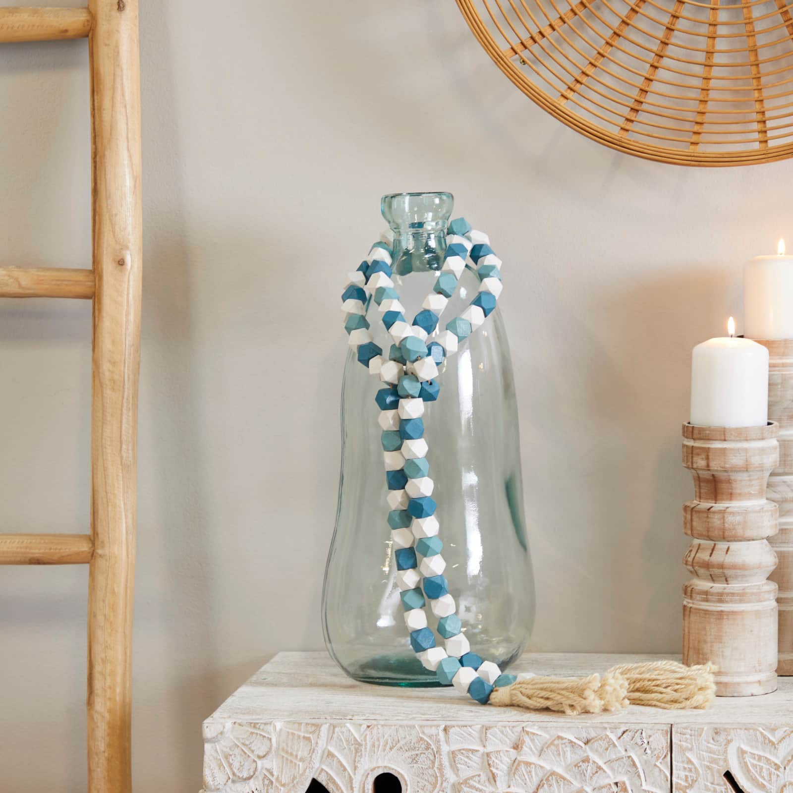 80" Bohemian Mango Wood Beads with Tassels Garland