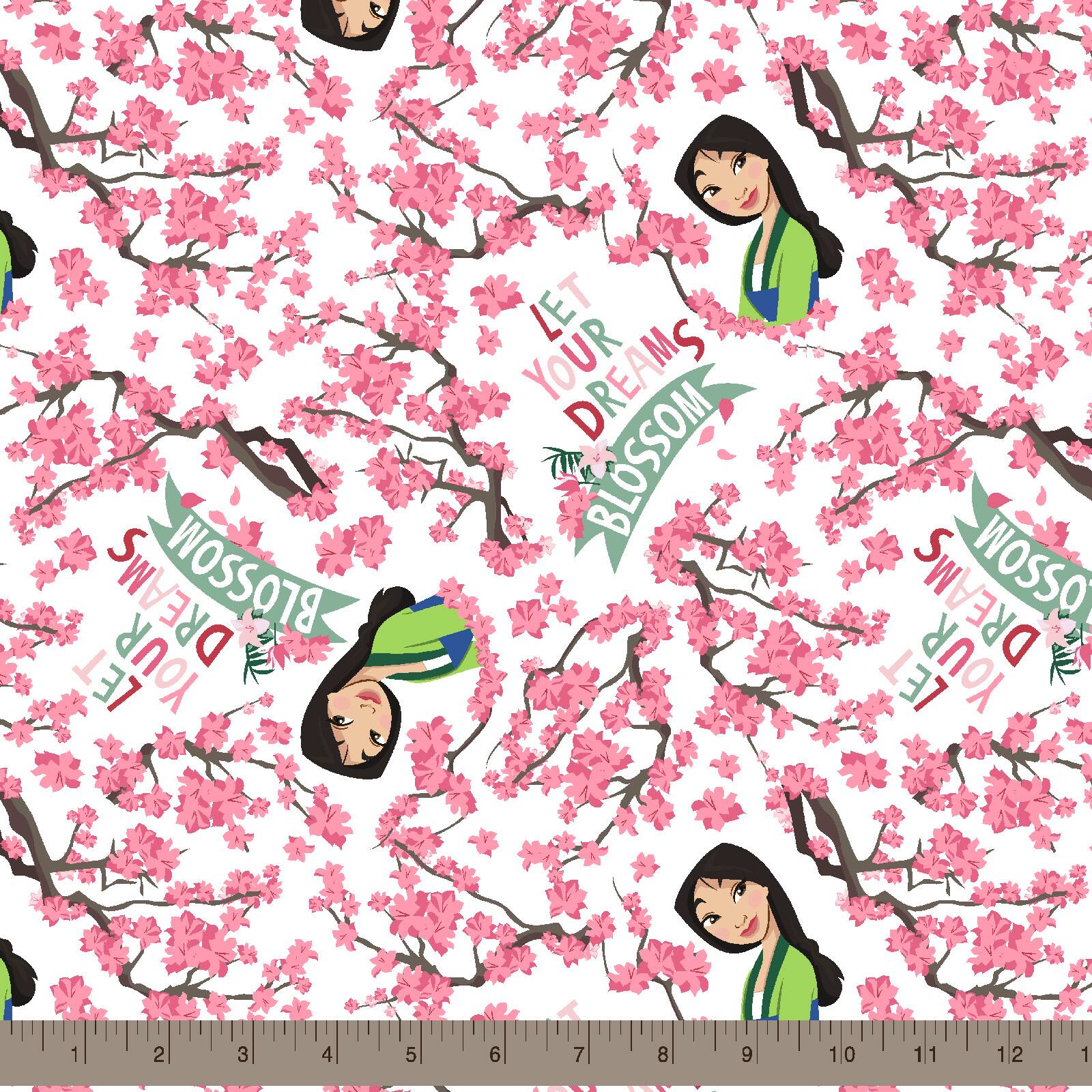 Disney® Princess Mulan White Let Your Dreams Blossom Cotton Fabric