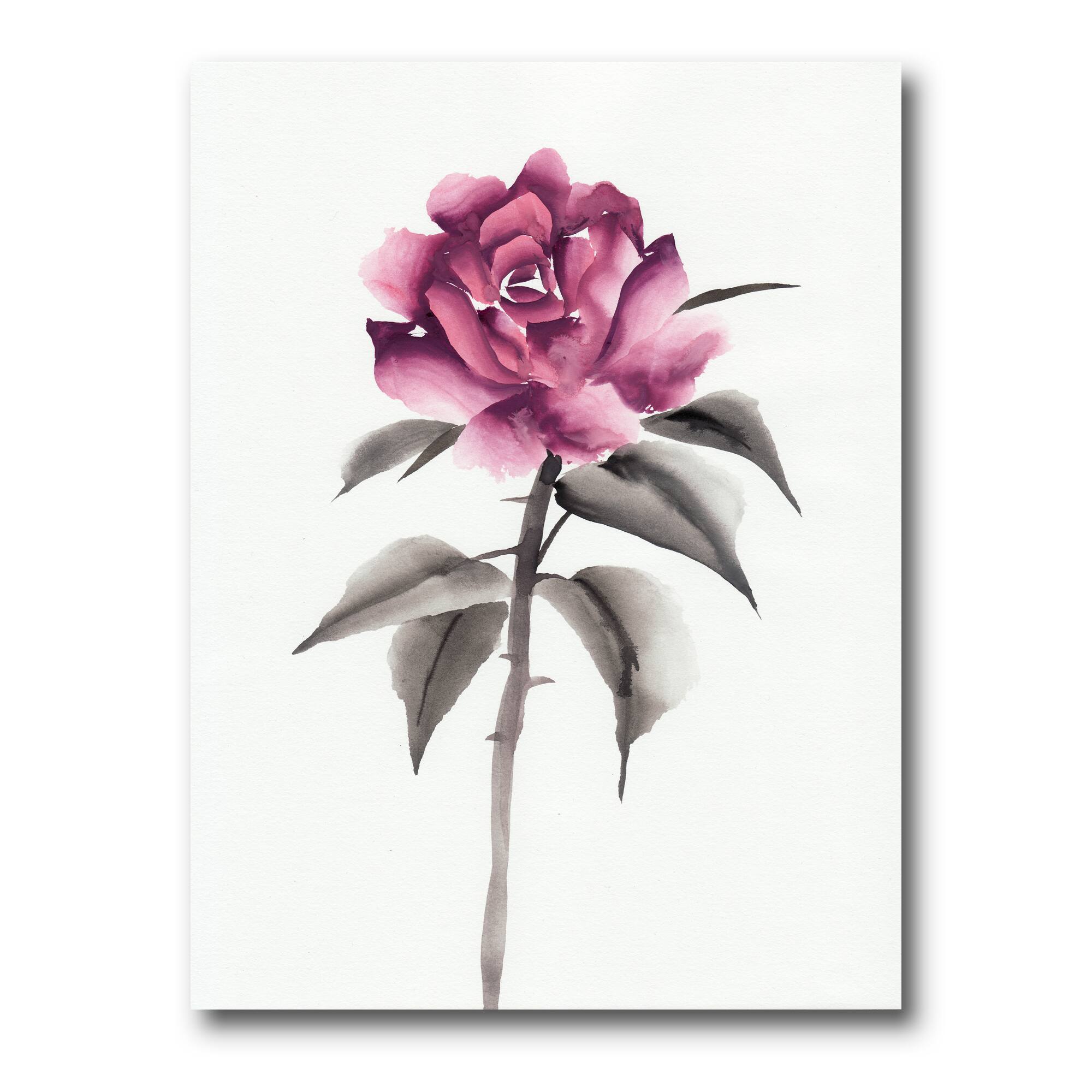 Designart - Vintage Pink Rose Flower - Traditional Canvas Wall Art Print
