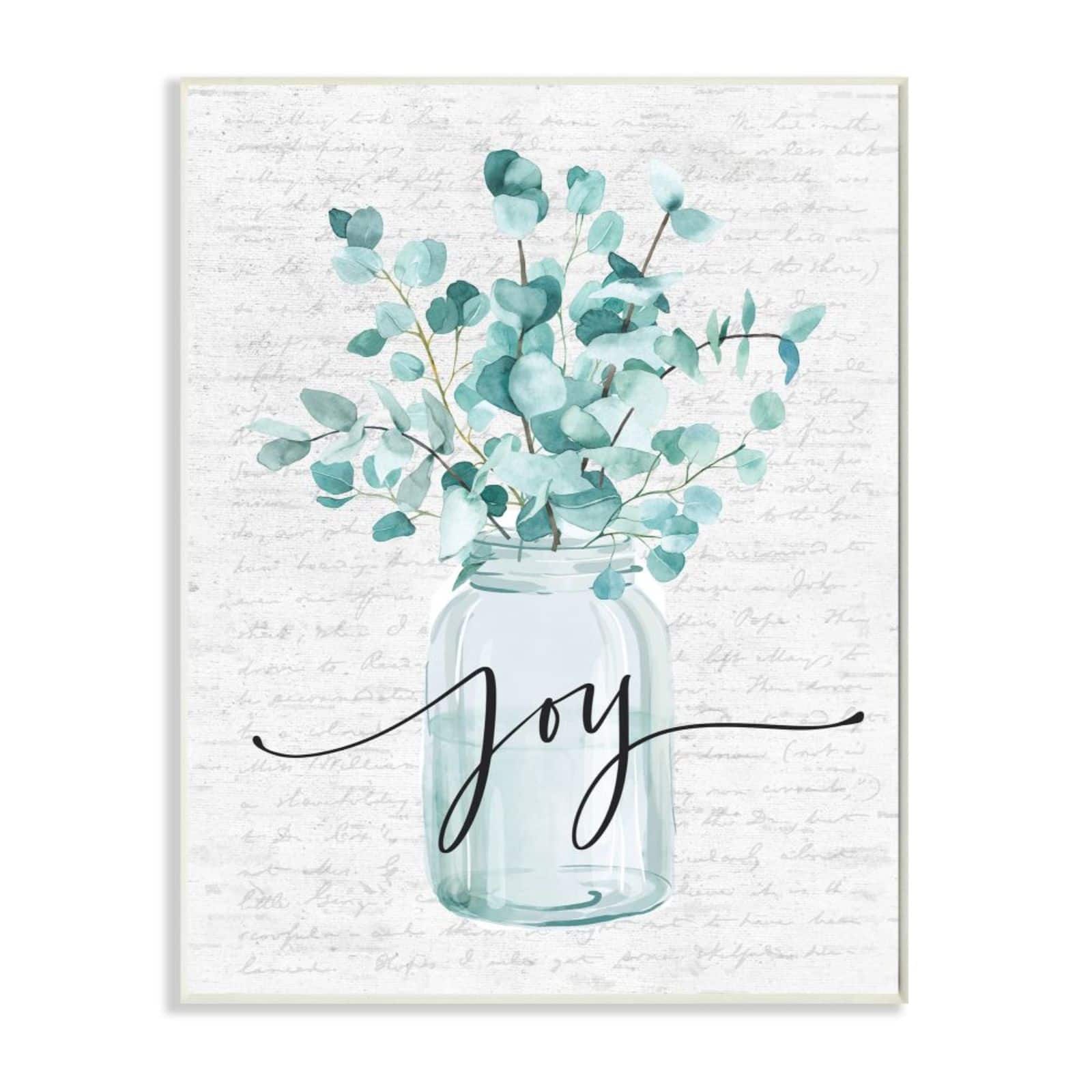 Stupell Industries Aqua Blue Plant Leaves In Joy Jar Wall Plaque