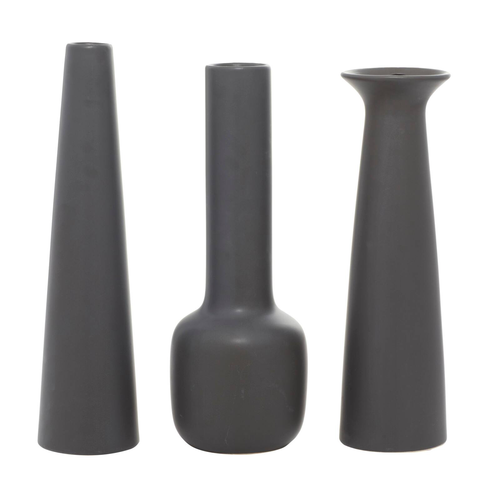 CosmoLiving by Cosmopolitan Set of 3 Dark Grey Ceramic Modern Vase, 17", 16", 16"
