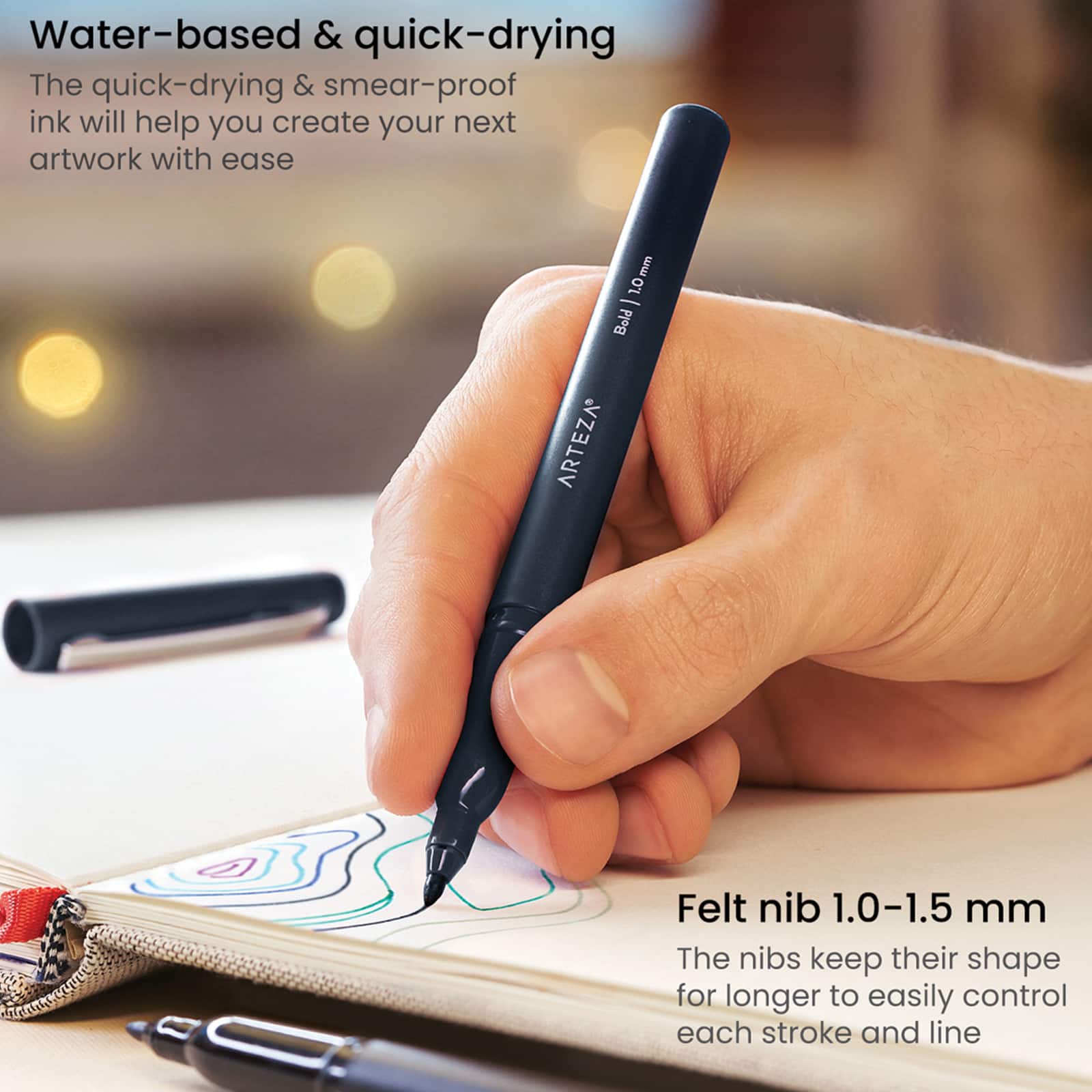 Arteza&#xAE; Black Bold Tip Classic Felt Pens, 12ct.