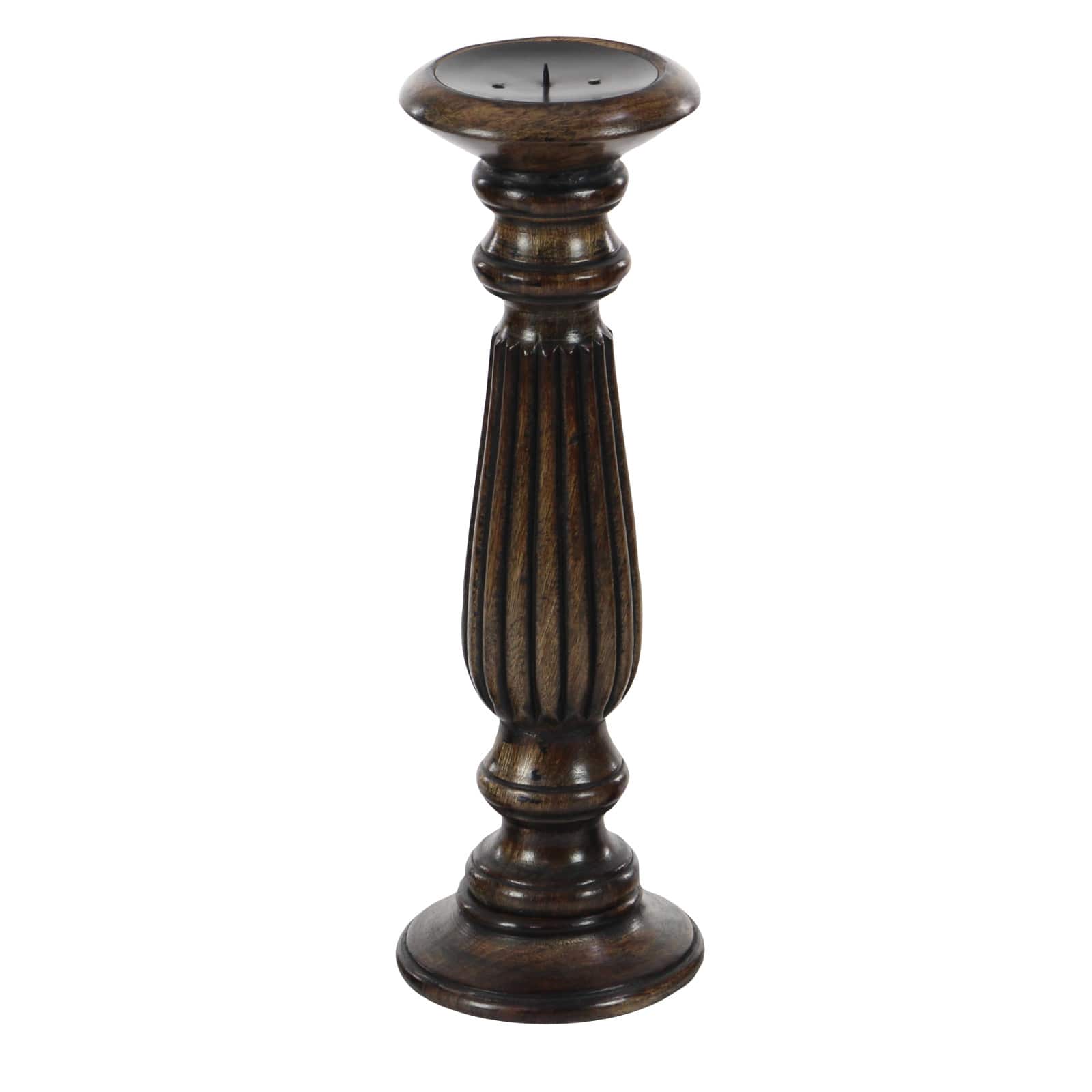 Dark Brown Mango Wood Traditional Candle Holder Set, 3ct.