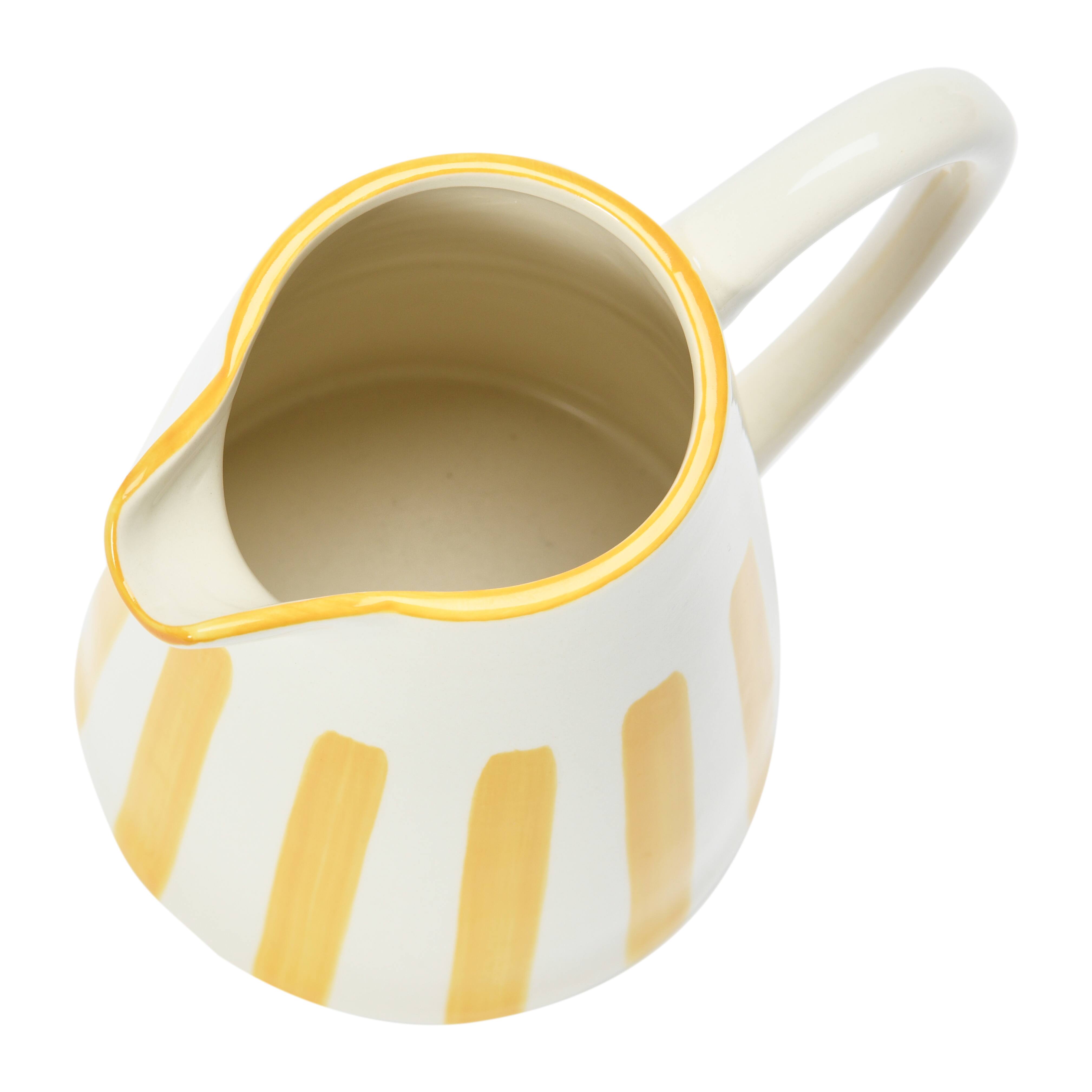 Hello Honey&#xAE; 6.5&#x22; Yellow &#x26; White Stripe Stoneware Pitcher