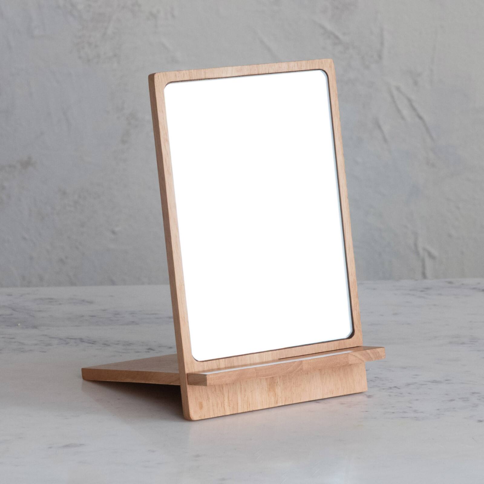 Hello Honey&#xAE; 9.75&#x22; Natural Rubberwood Reflections Desk Mirror