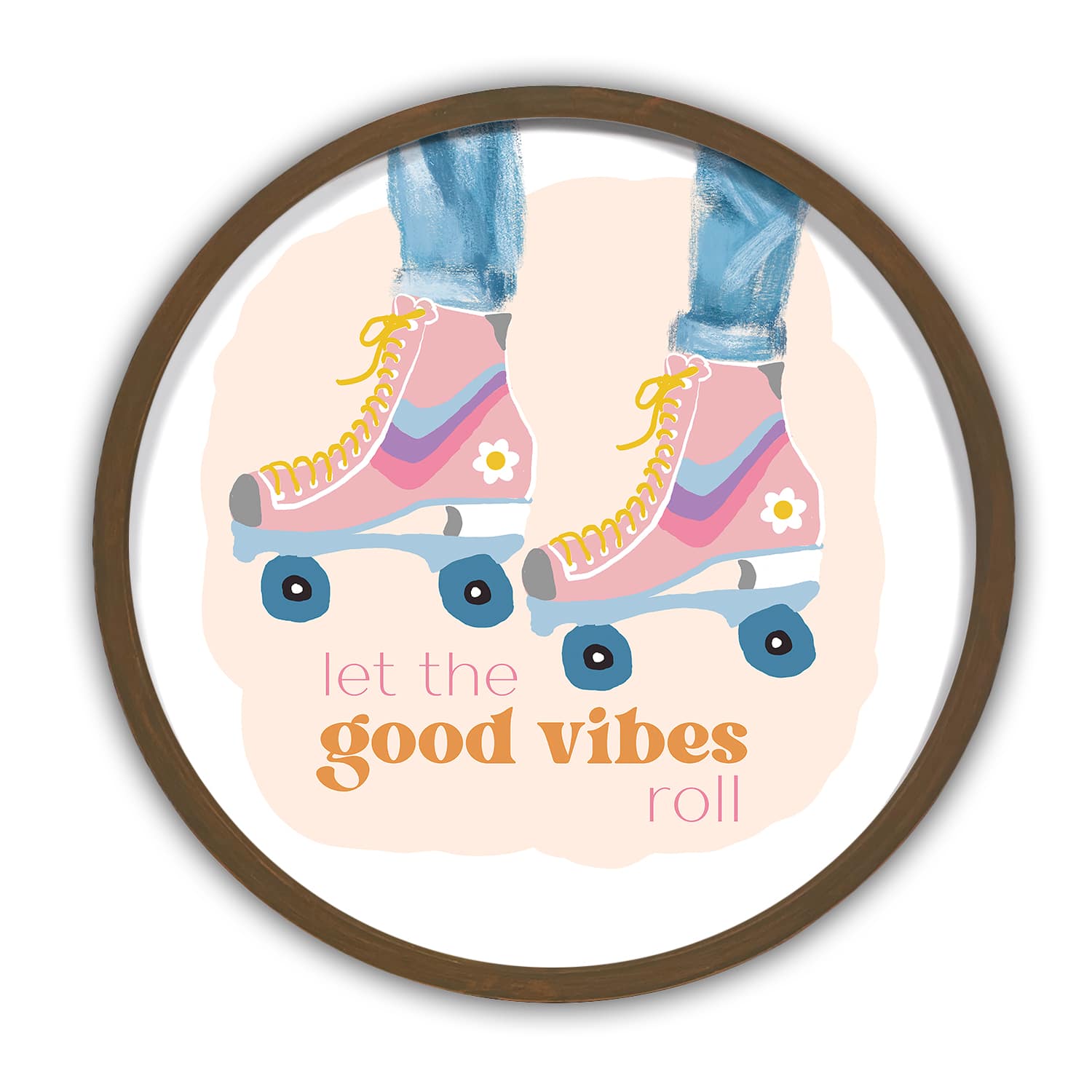 Let the Good Vibes Roll 20" x 20" Round Brown Framed Print