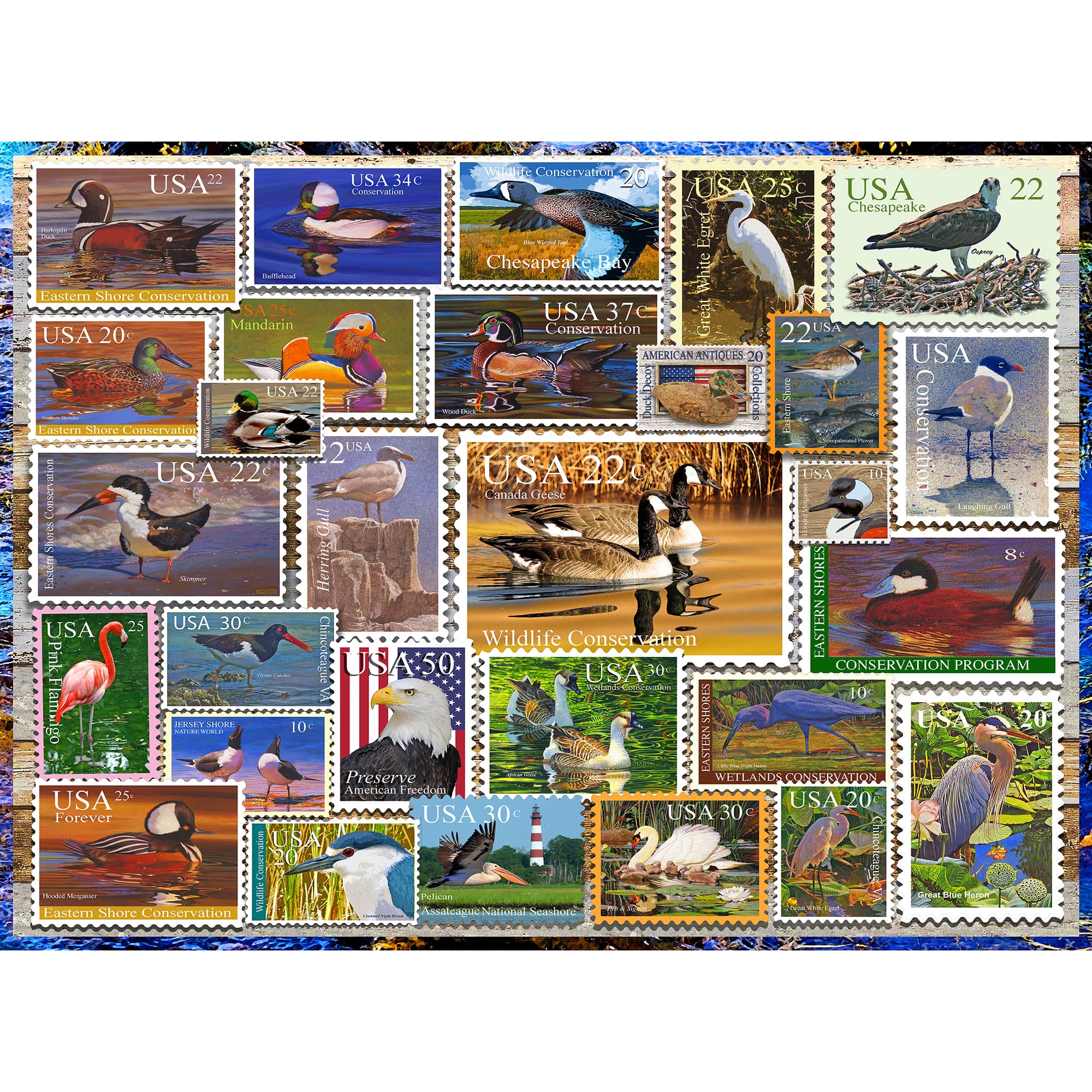 Birds of Our Shores Stamps 1,000 Piece Puzzle