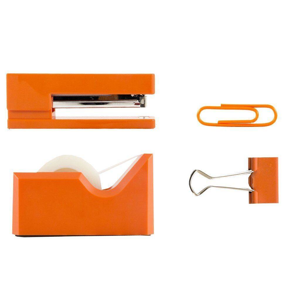 JAM Paper Orange Stapler, Tape Dispenser, Paper Clips &#x26; Binder Clips