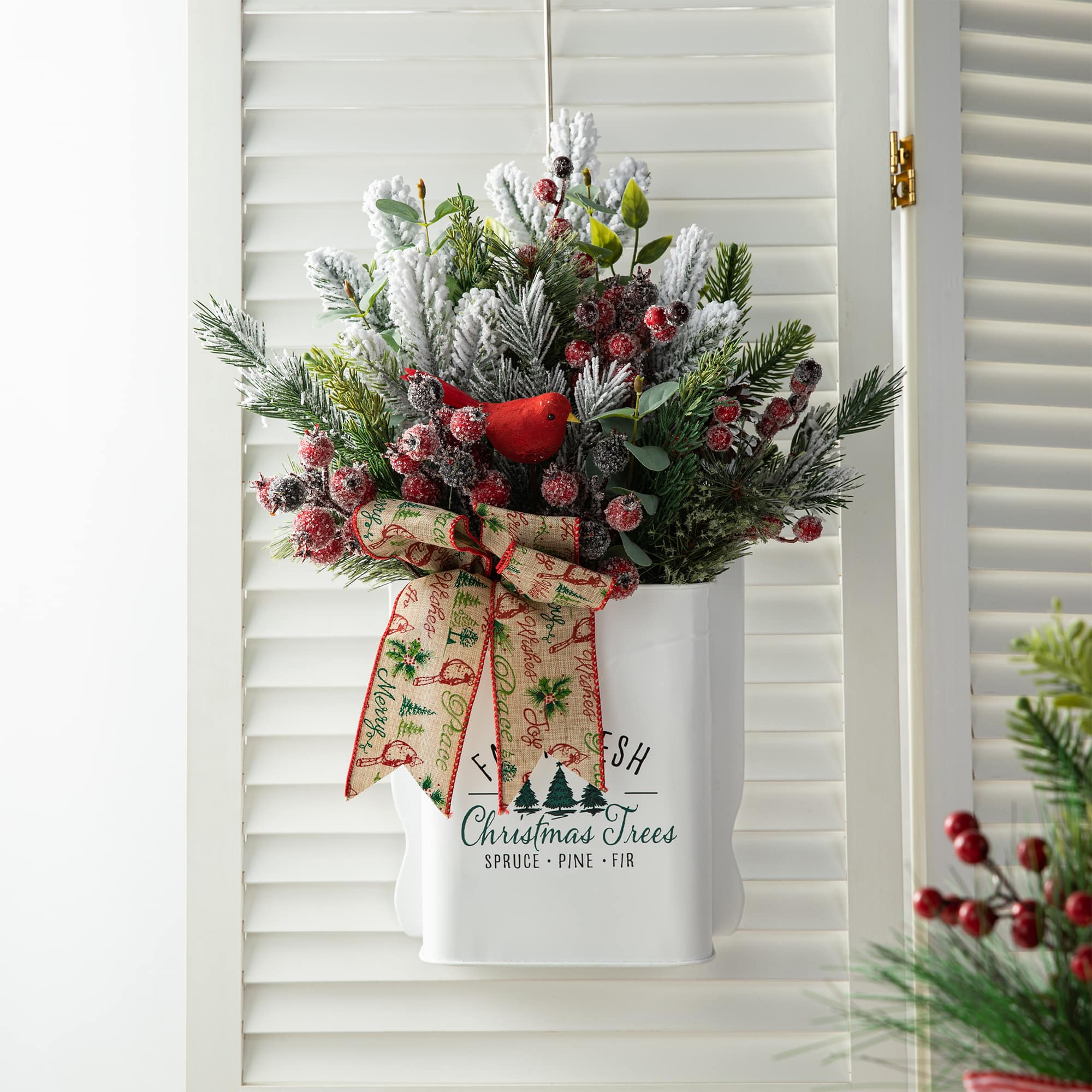 Glitzhome&#xAE; 21&#x22; Christmas Pine Needle &#x26; Berry Ribbon Centerpiece