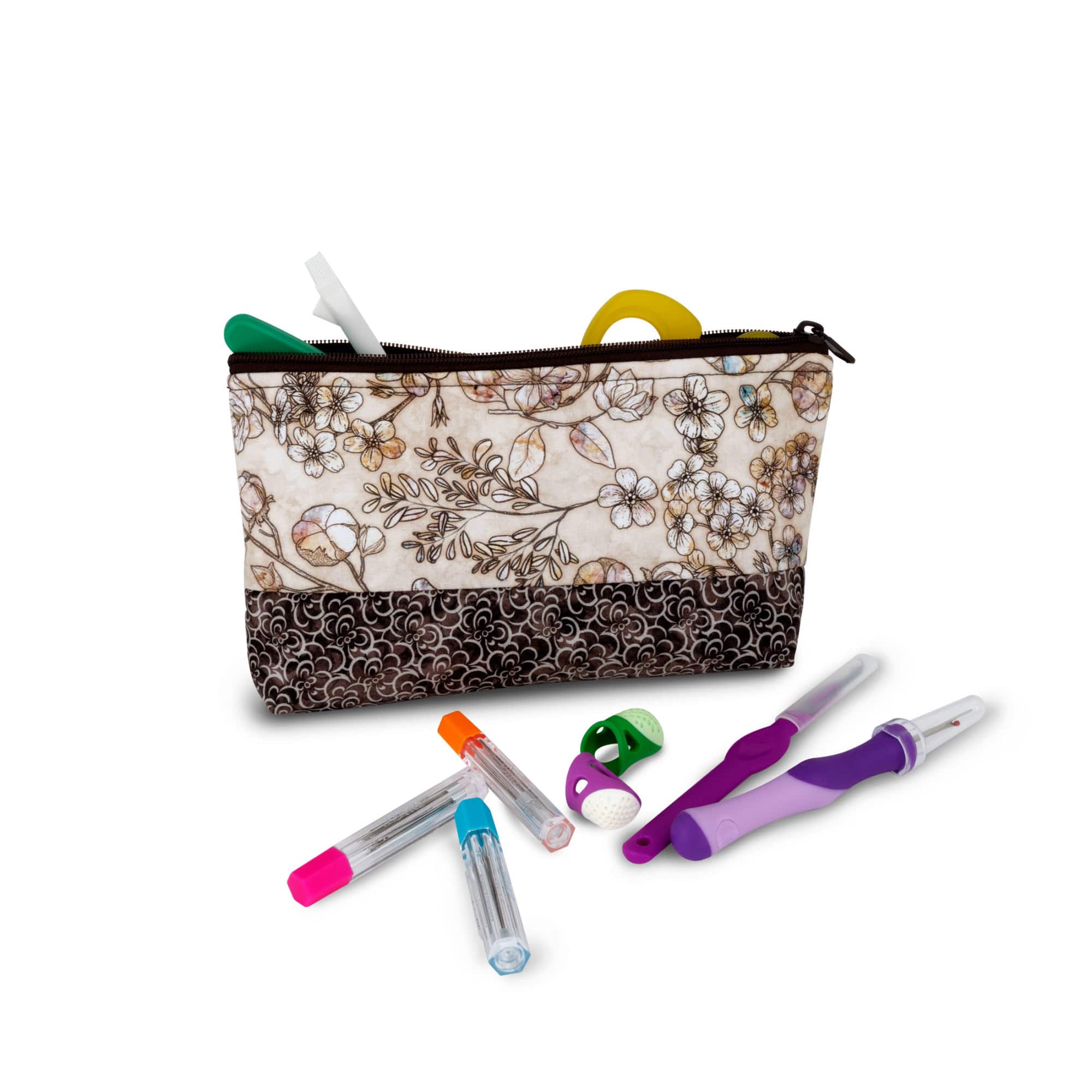 Dritz&#xAE; Neutral Floral Medium Rectangular Sewing Basket With Zippered Case